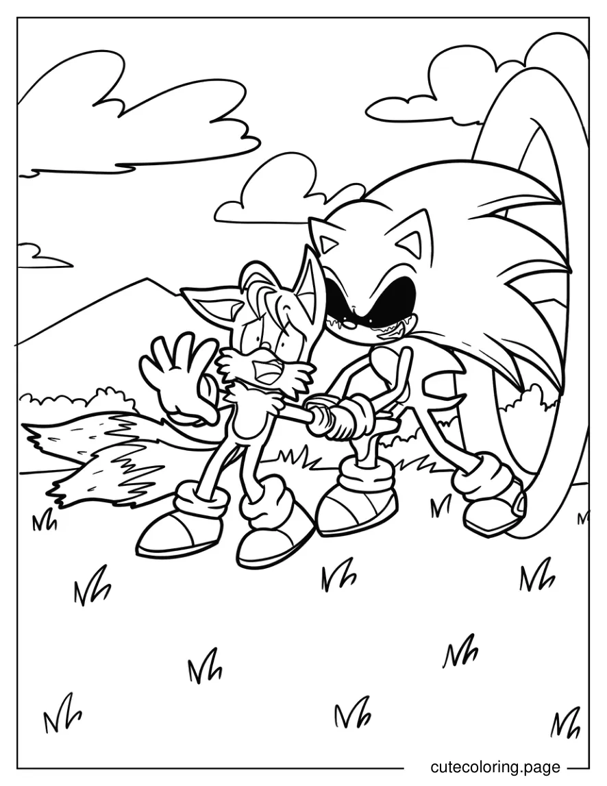 Sonic Exe Capturing Tails Coloring Page coloring page