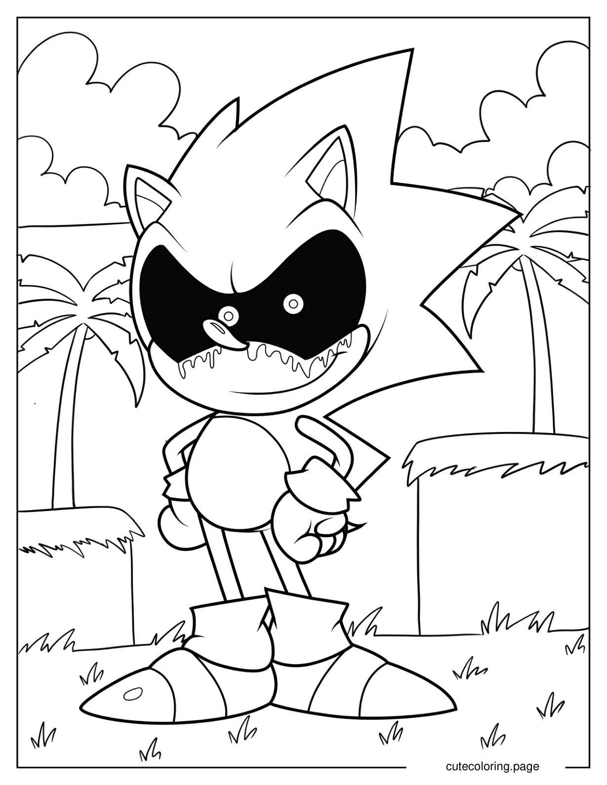 Sonic Exe Smiling With Bloody Eyes Coloring Page coloring page