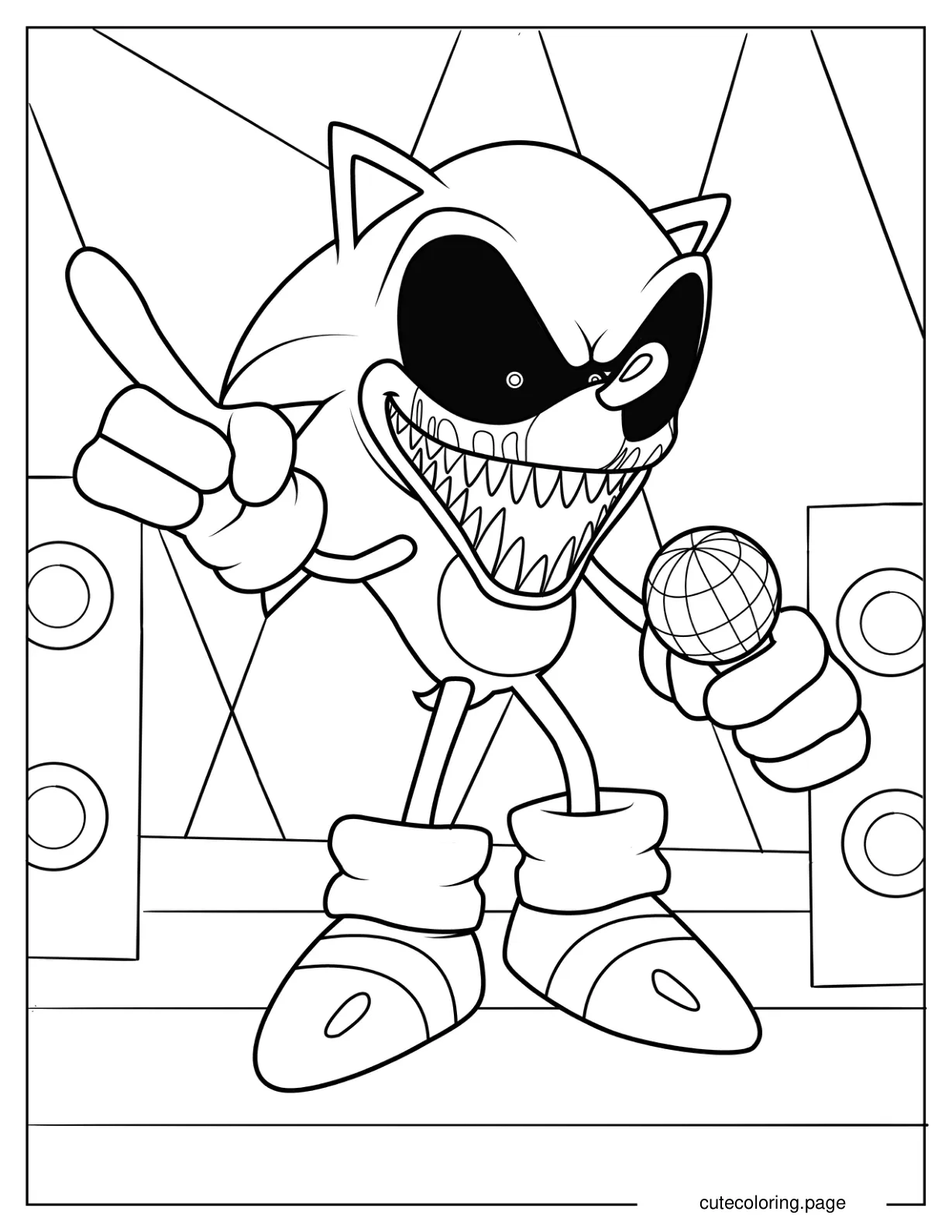 Spooky Sonic Exe Holding Microphone On Stage Coloring Page coloring page