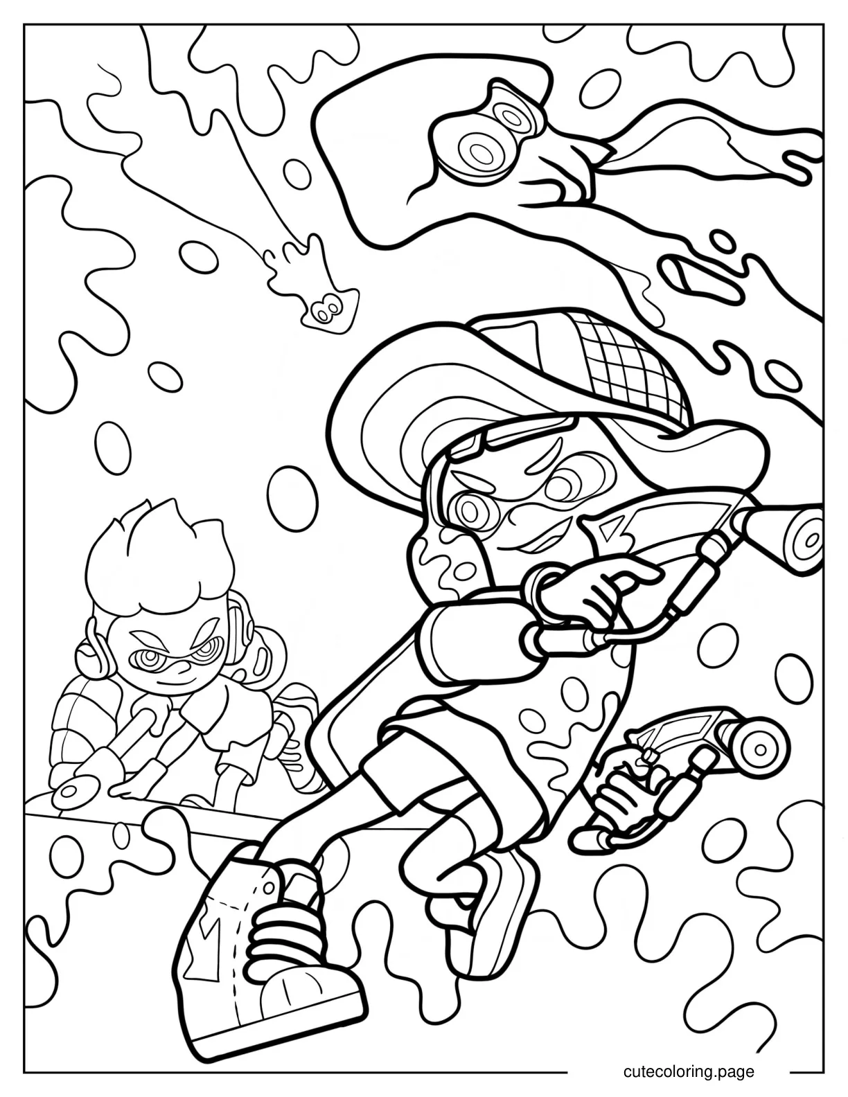 Amiibo Inkling Girl Neon Pink Vs Inkling Boy Neon Green coloring page