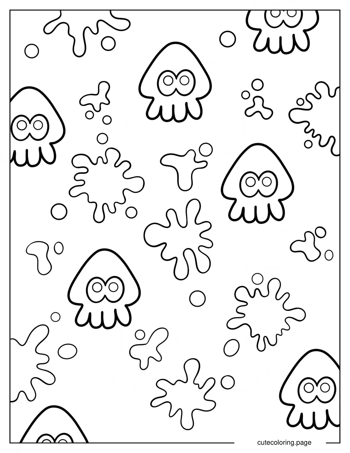 Chibi Splatoon Squid With Ink Splatter Poster Coloring Sheet coloring page