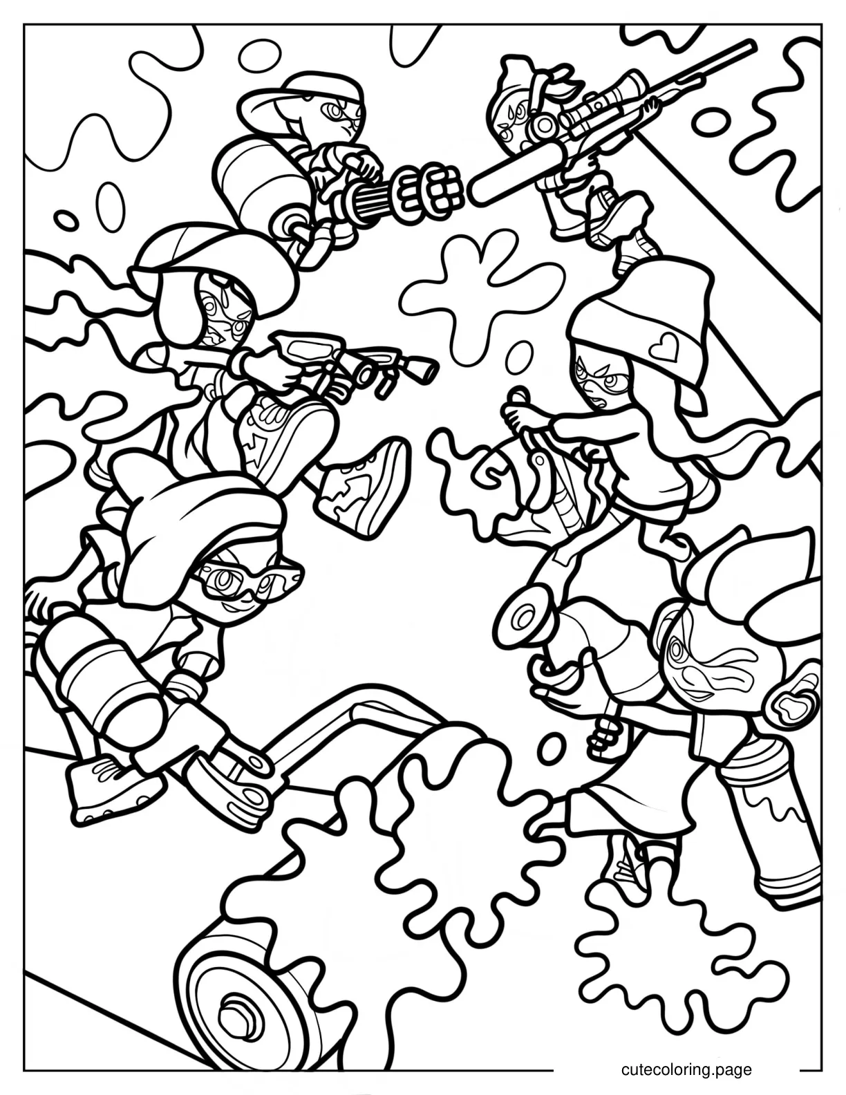 Detailed Splatoon 2 Inklings Vs Octolings Coloring Page coloring page