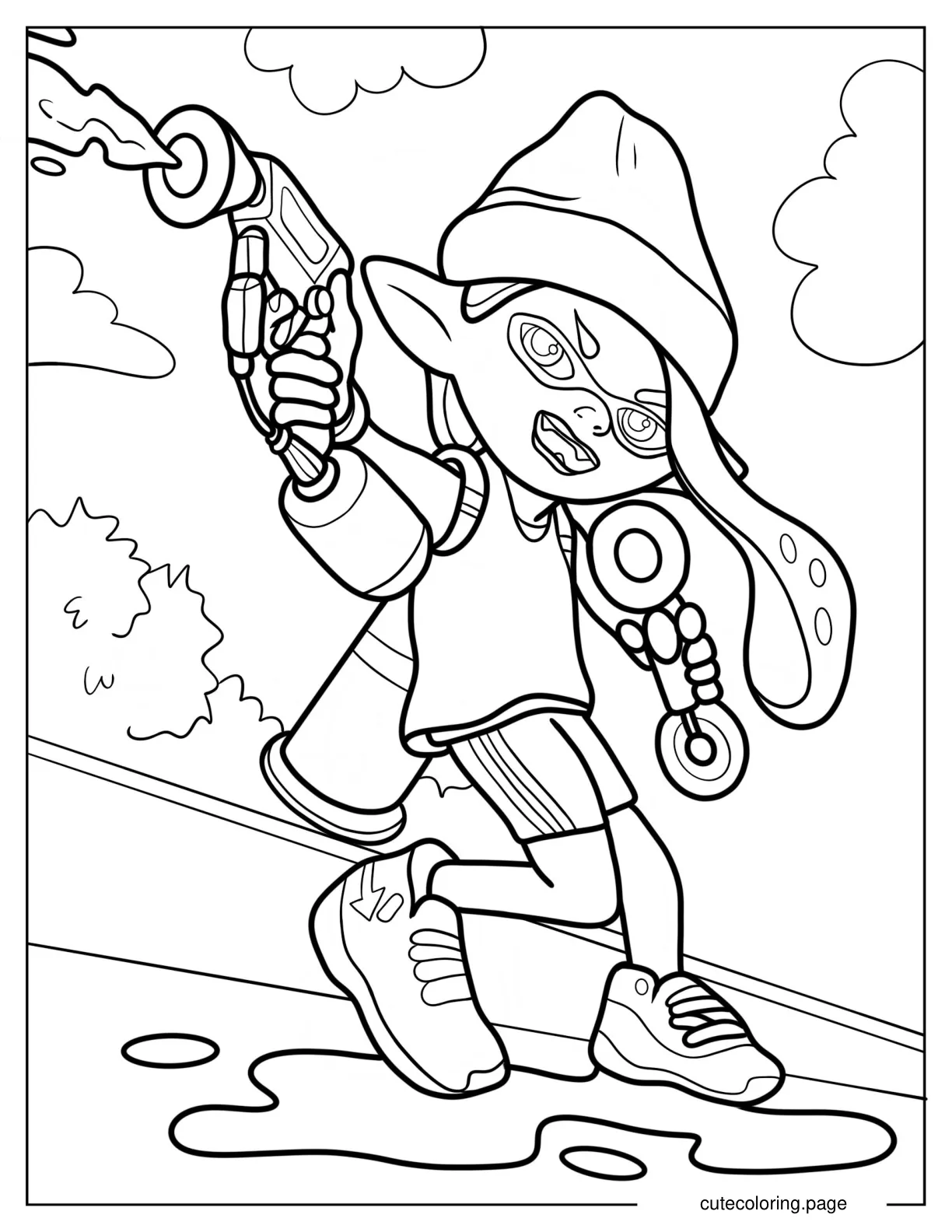 Happy Pink Inkling Girl Shooting Inkjet Coloring Sheet coloring page