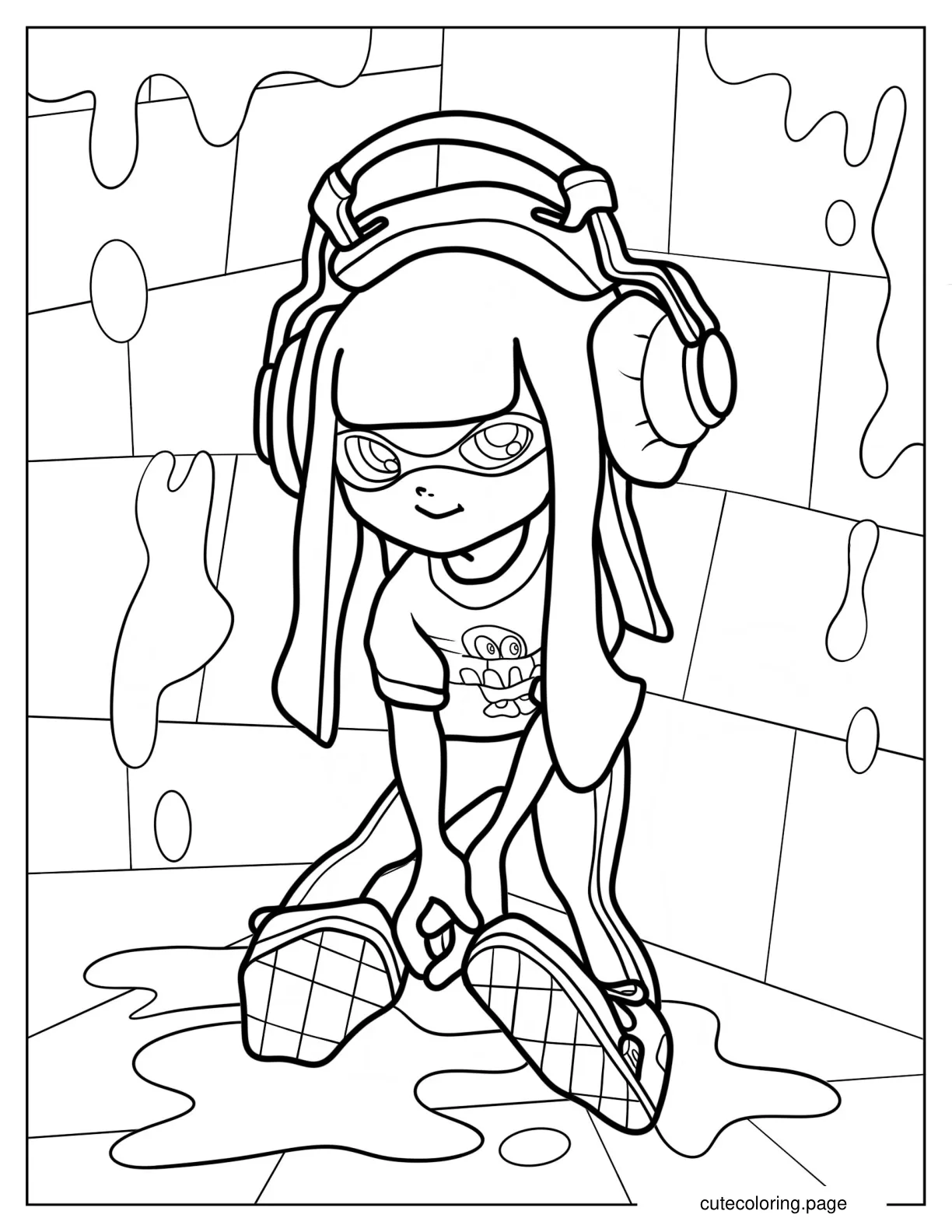 Neon Green Amiiba Inkling Girl Coloring Page For Kids coloring page