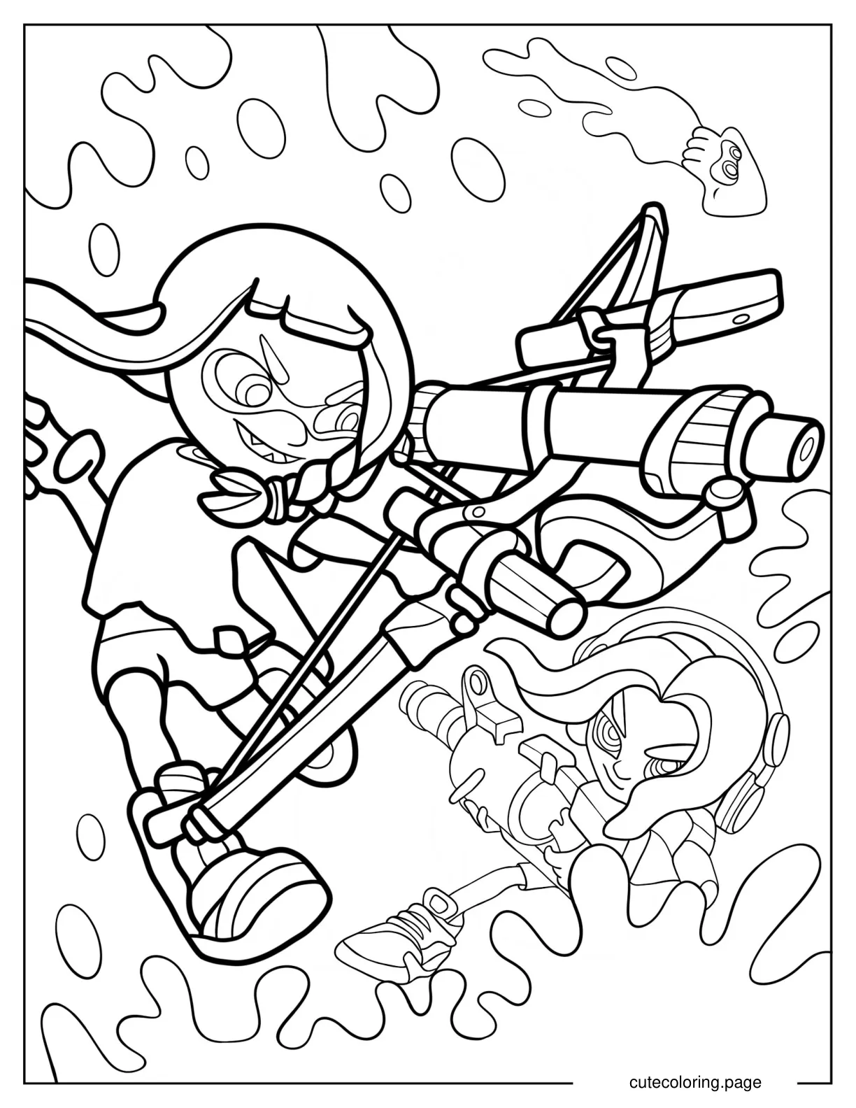 Splatoon Agent 3 Fighting Hiro Octoling Coloring Page For Kids coloring page