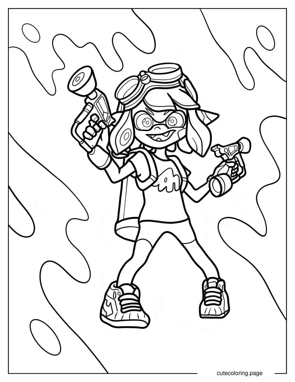 Splatoon Blue Inkling Holding Inkjet Coloring Page For Kids coloring page