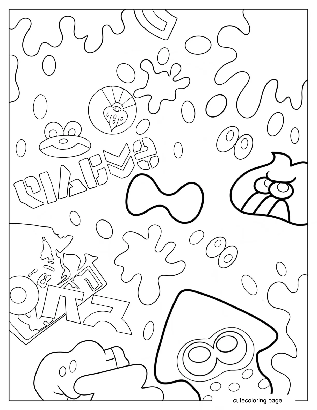 Splatoon Squid And Ink Splatter Poster Coloring Page coloring page