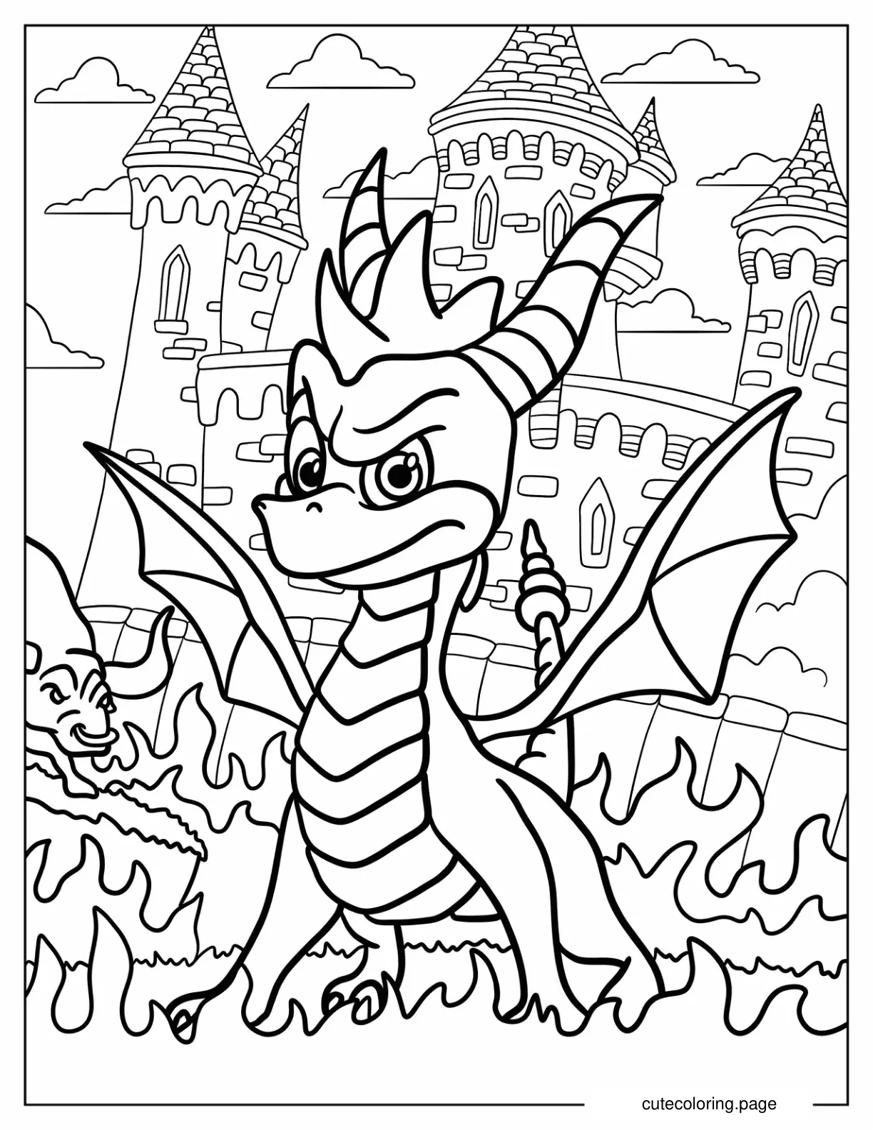 Angry Spyro In Front Of Castle Coloring Page coloring page