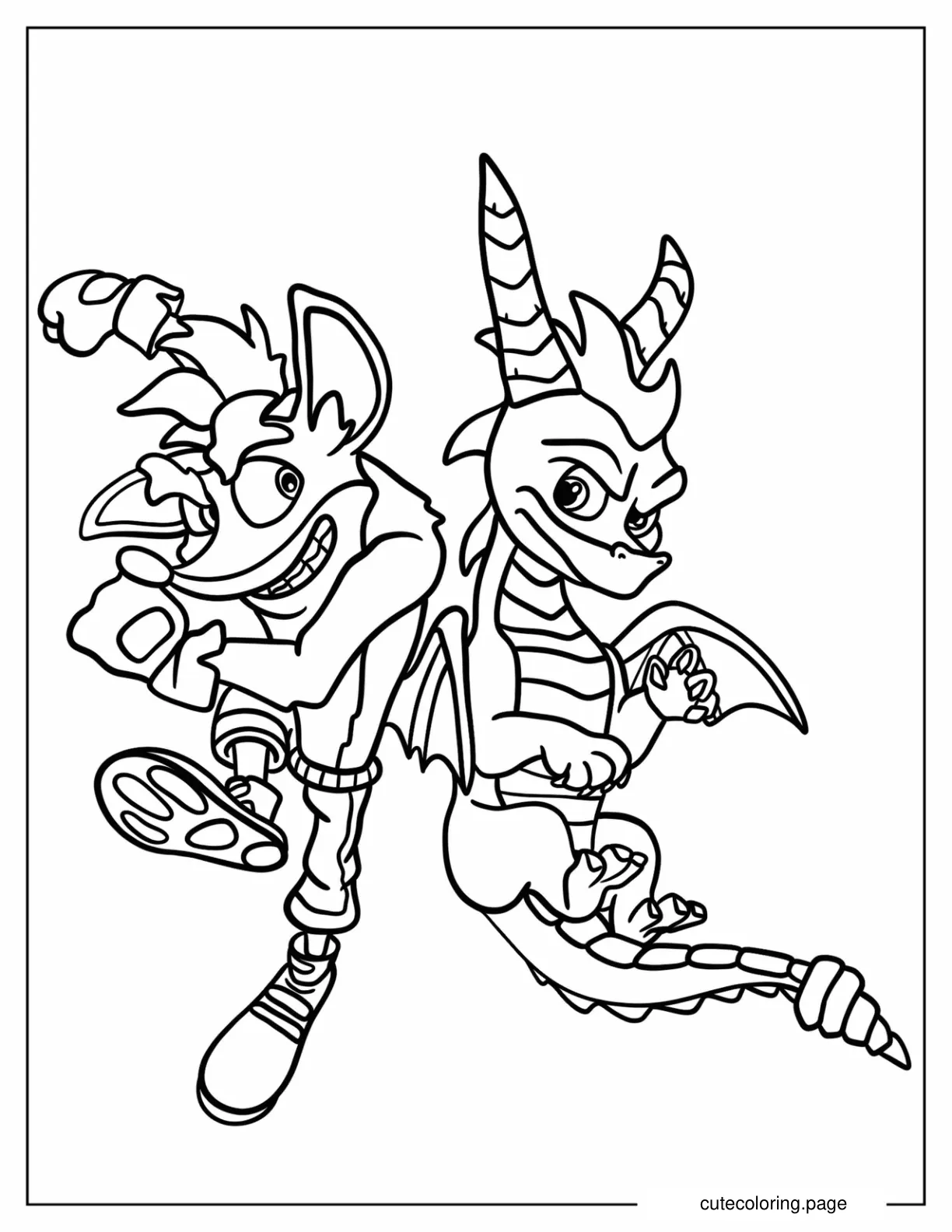 Cash Bandicoot Side By Side With Spyro Coloring Sheet coloring page