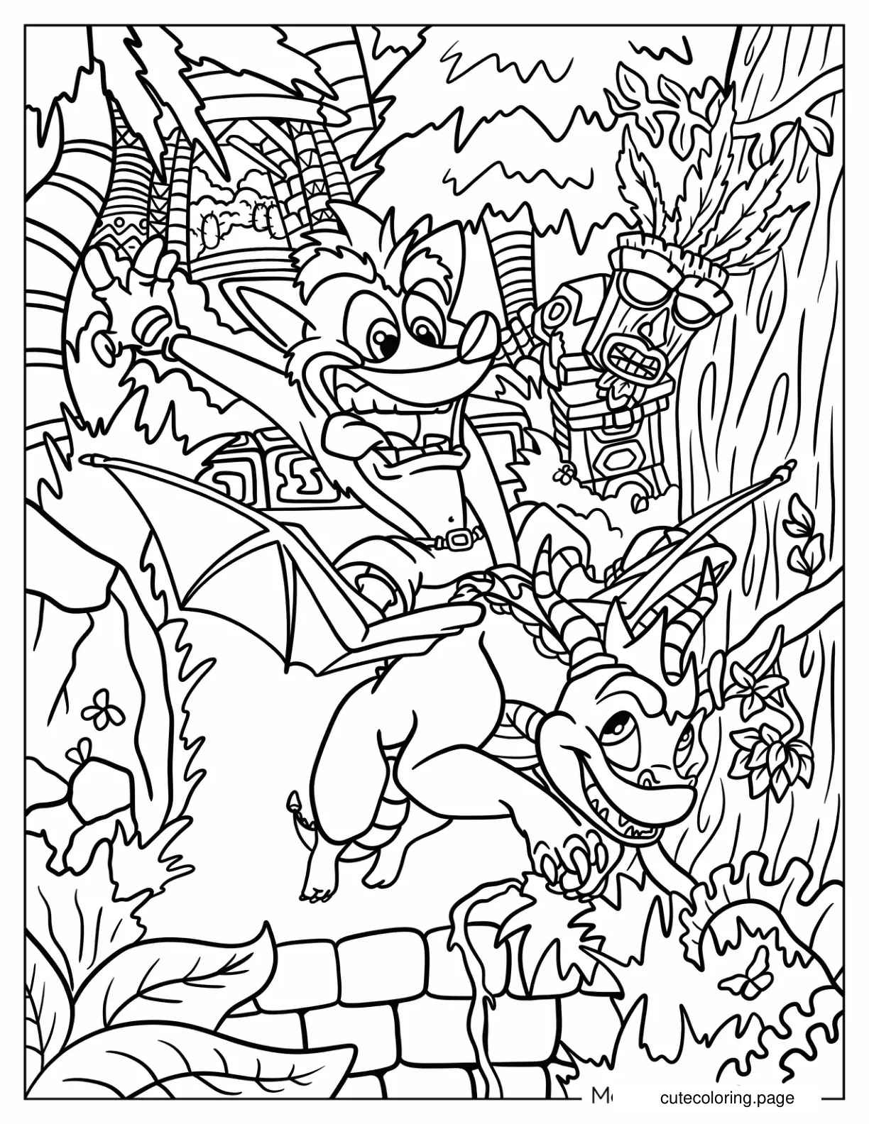 Crash Bandicoot Riding Spyro Coloring Page coloring page