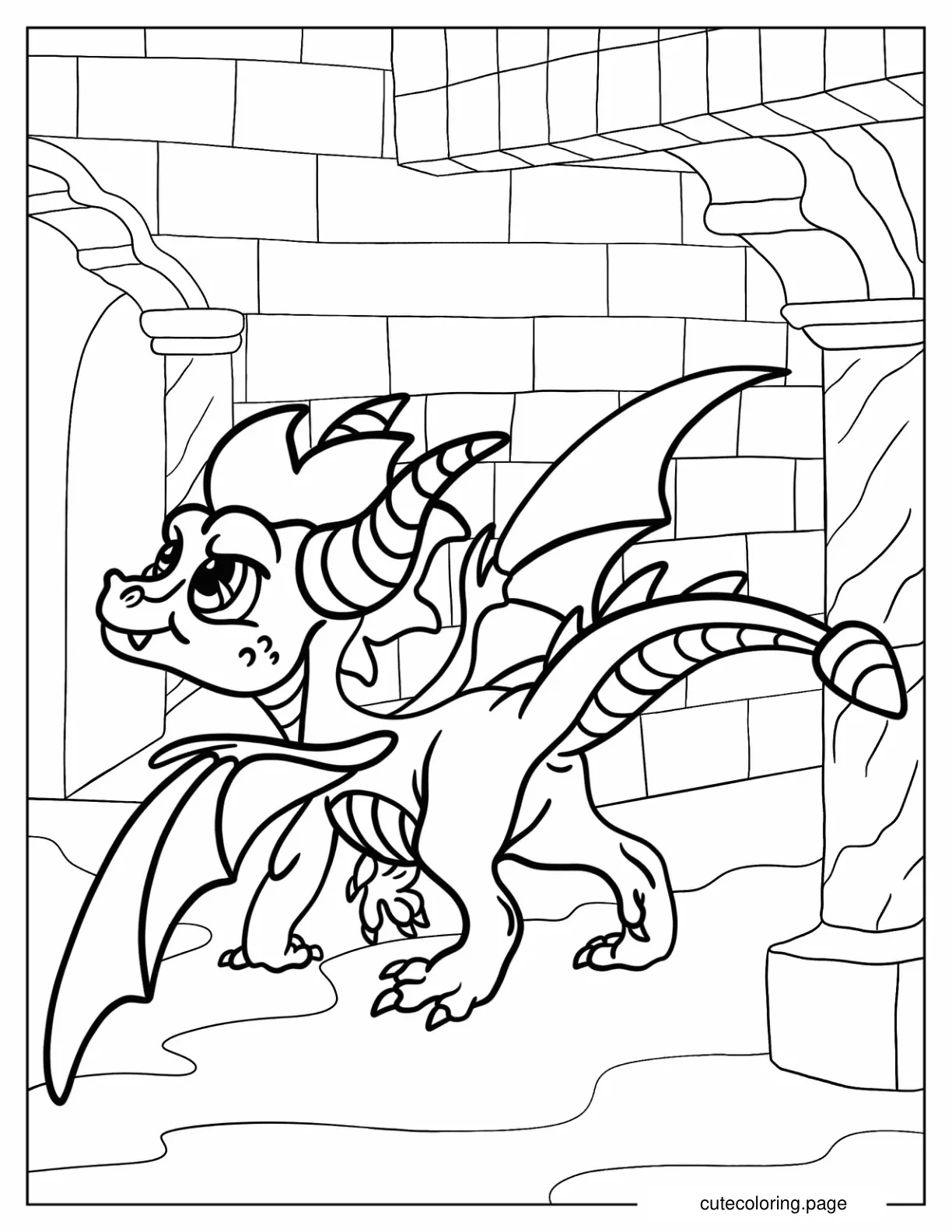 Cute Baby Spyro Inside A Castle coloring page