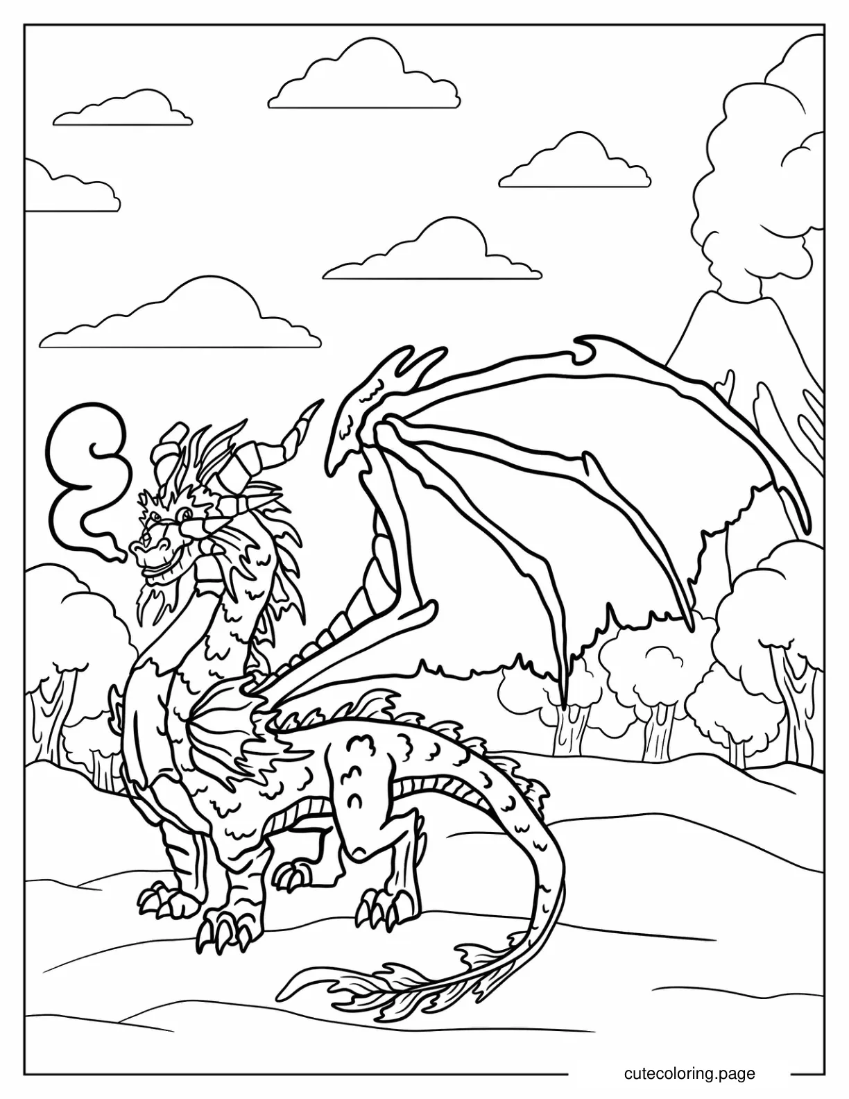 Massive Ignitus Dragon Breathing Out Fire coloring page