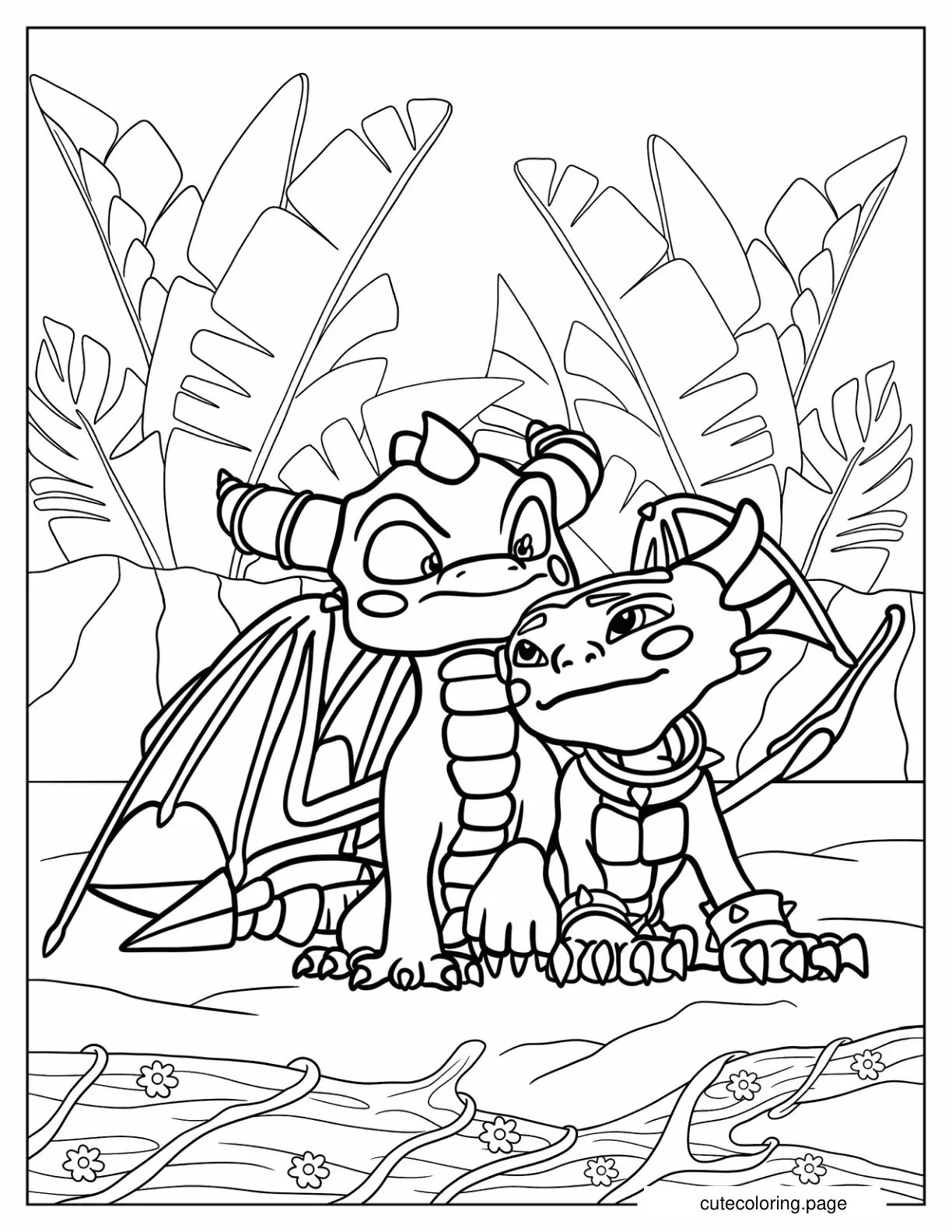 Spyro And Cynder Snuggling Coloring Page coloring page