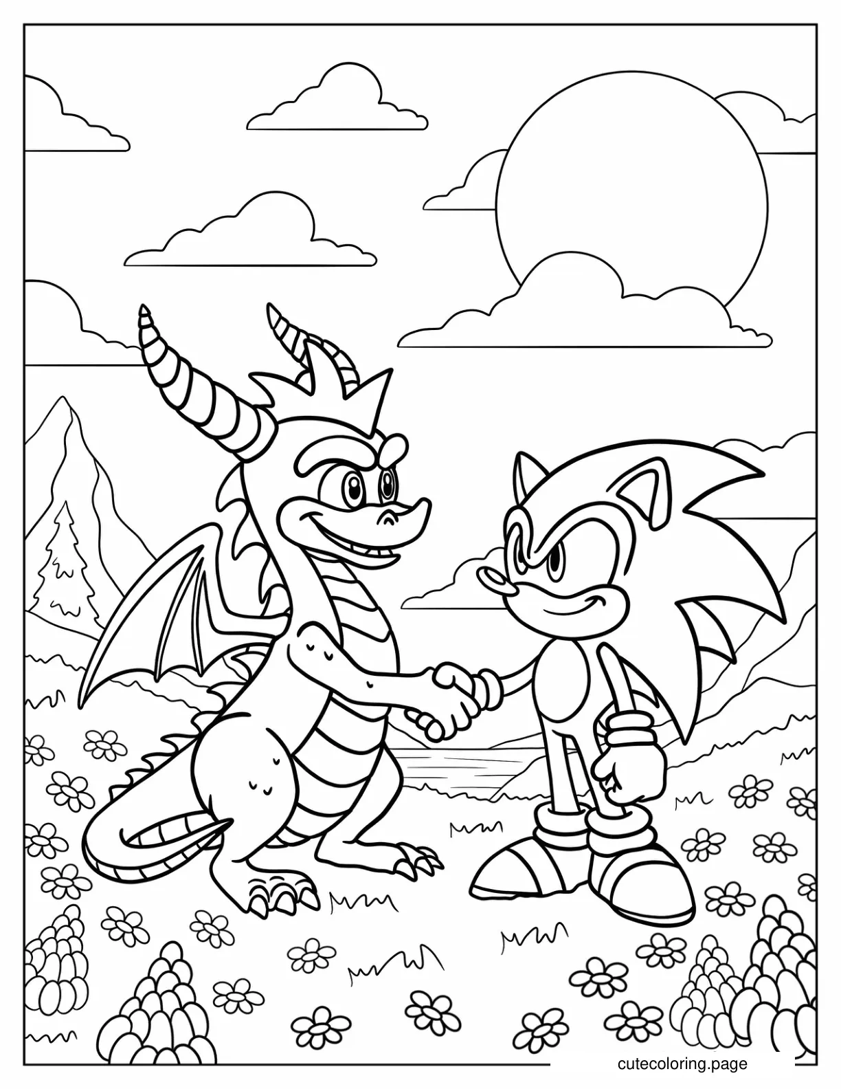 Spyro Shaking Hands With Sonic Coloring Page coloring page