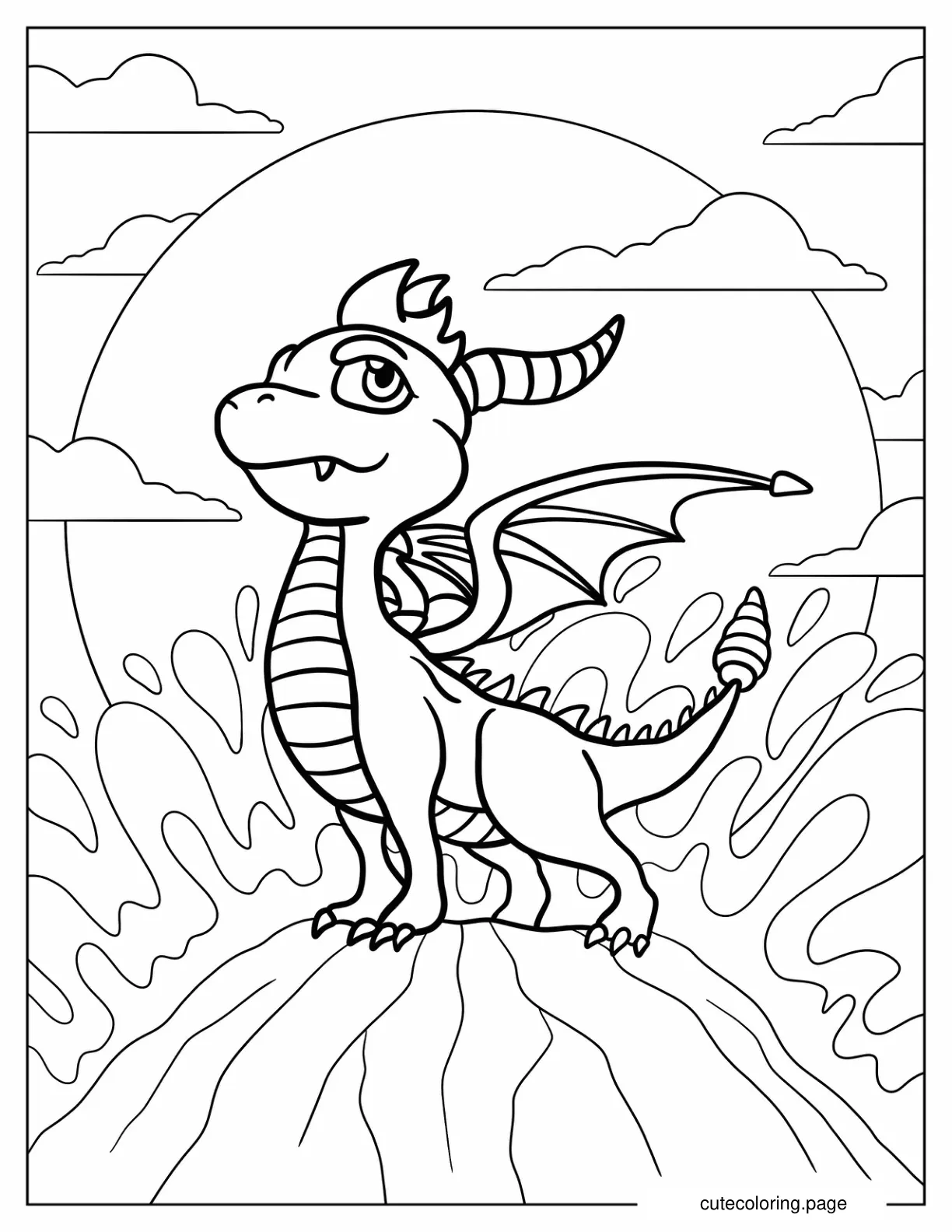 Spyro Standing On A Rock With Water Splashing Behind Him coloring page