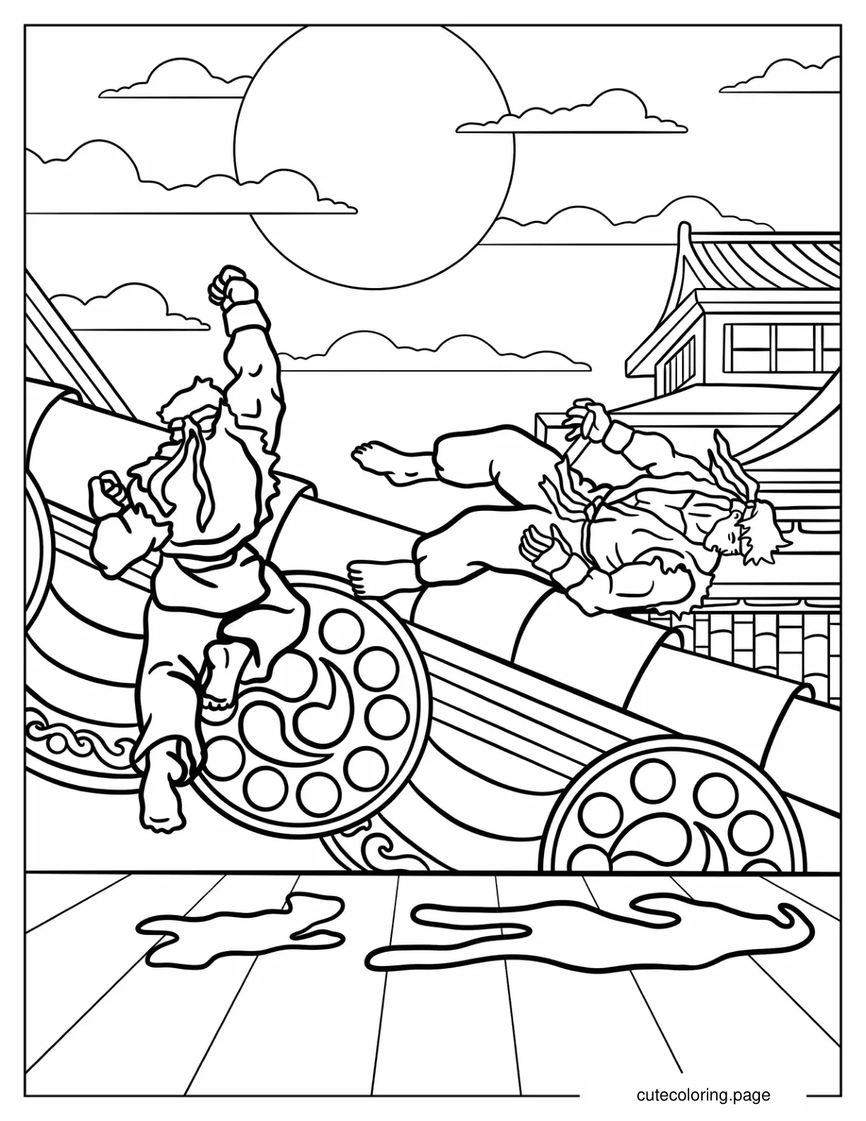 Ken Masters Knocking Out Ryu In Battle coloring page