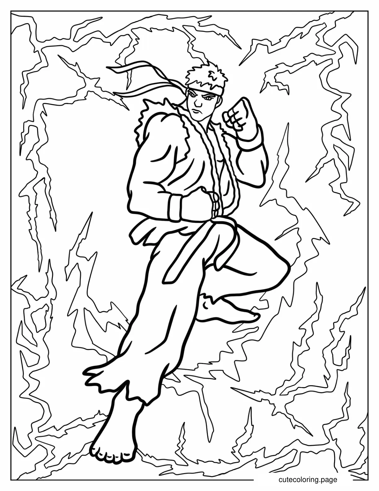 Powerful Ryu In Battle Coloring Page coloring page