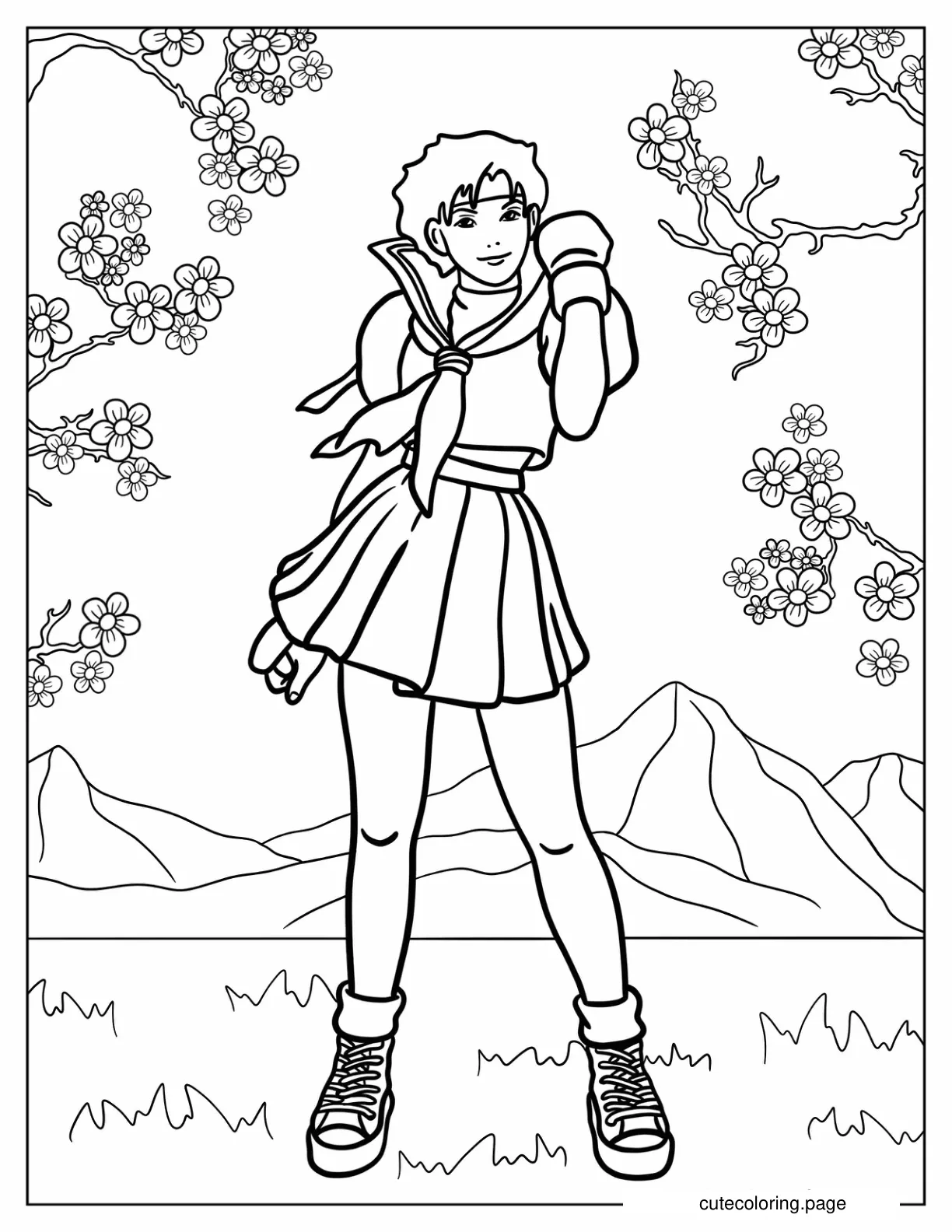 Sakura Kasugano Wearing Her Boxing Gloves coloring page