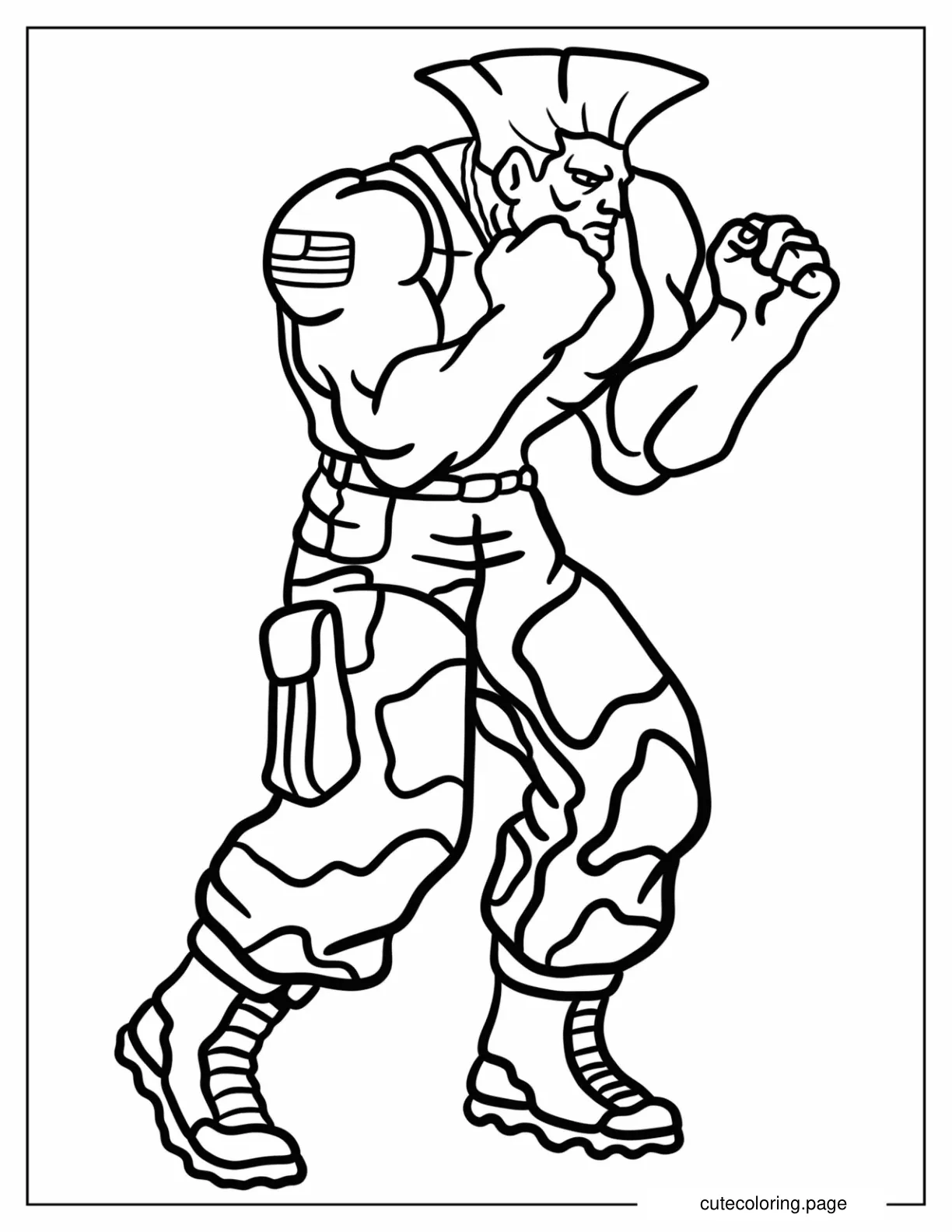 Simple Guile In Fighting Pose Coloring Page For Kids coloring page