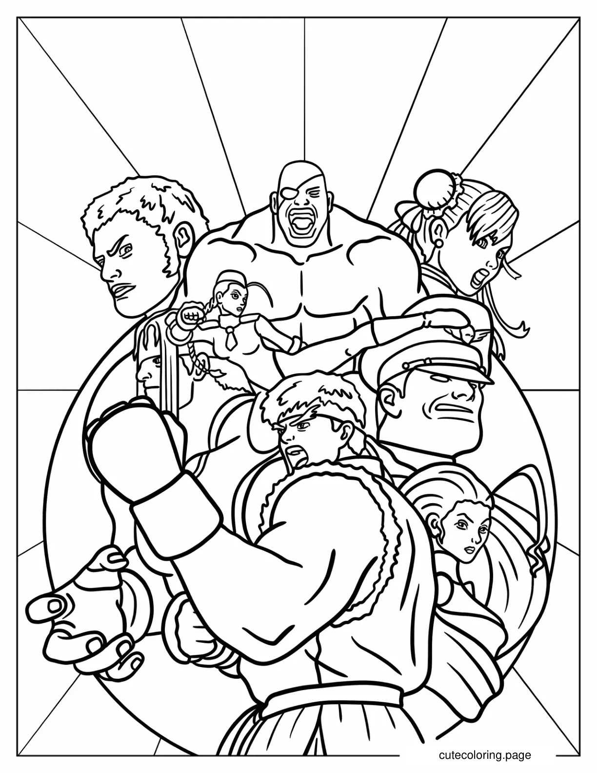 Street Fighter Ryu Lucia Chun Li Urien Rose And M Bison coloring page