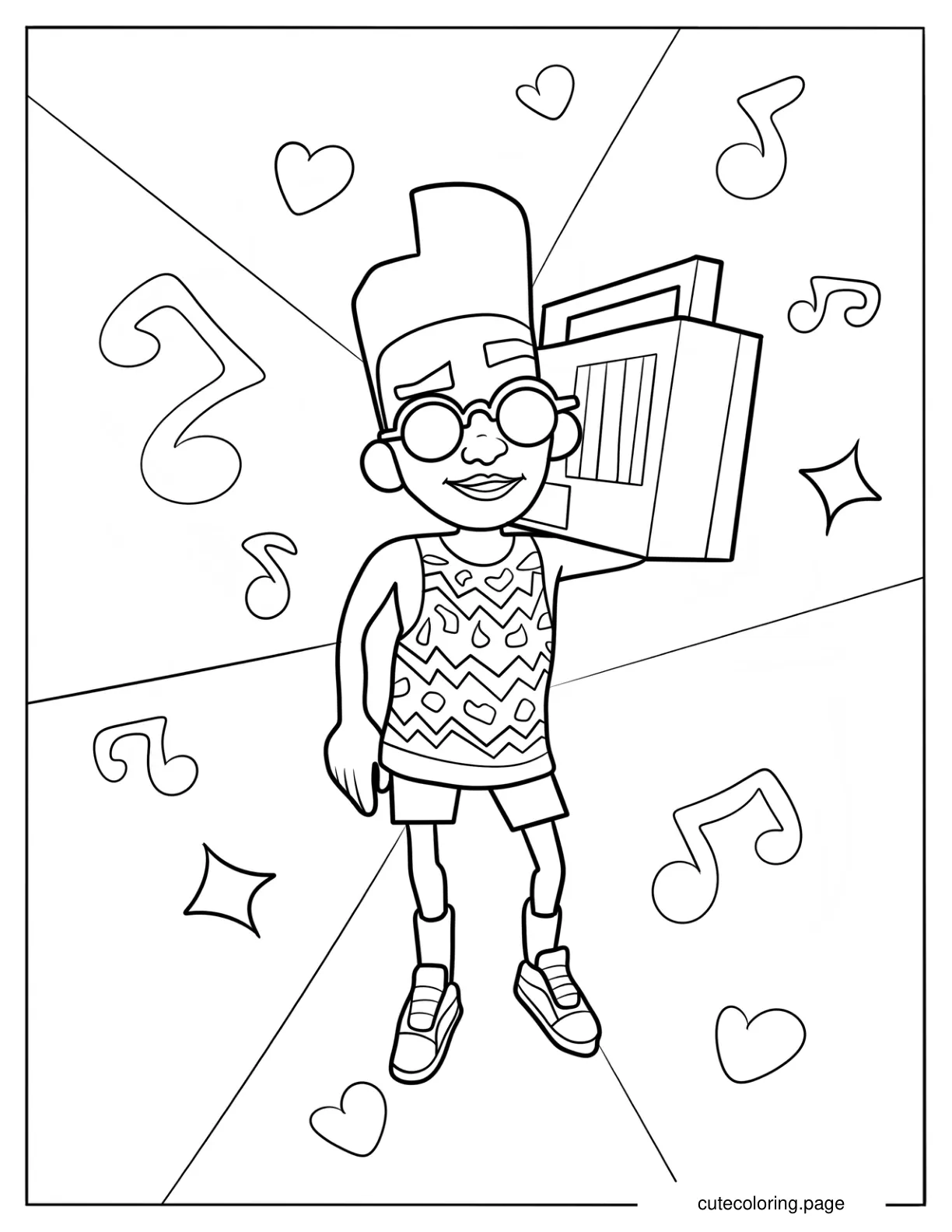 Subway Surfer Fresh Carrying A Stereo Coloring Page coloring page