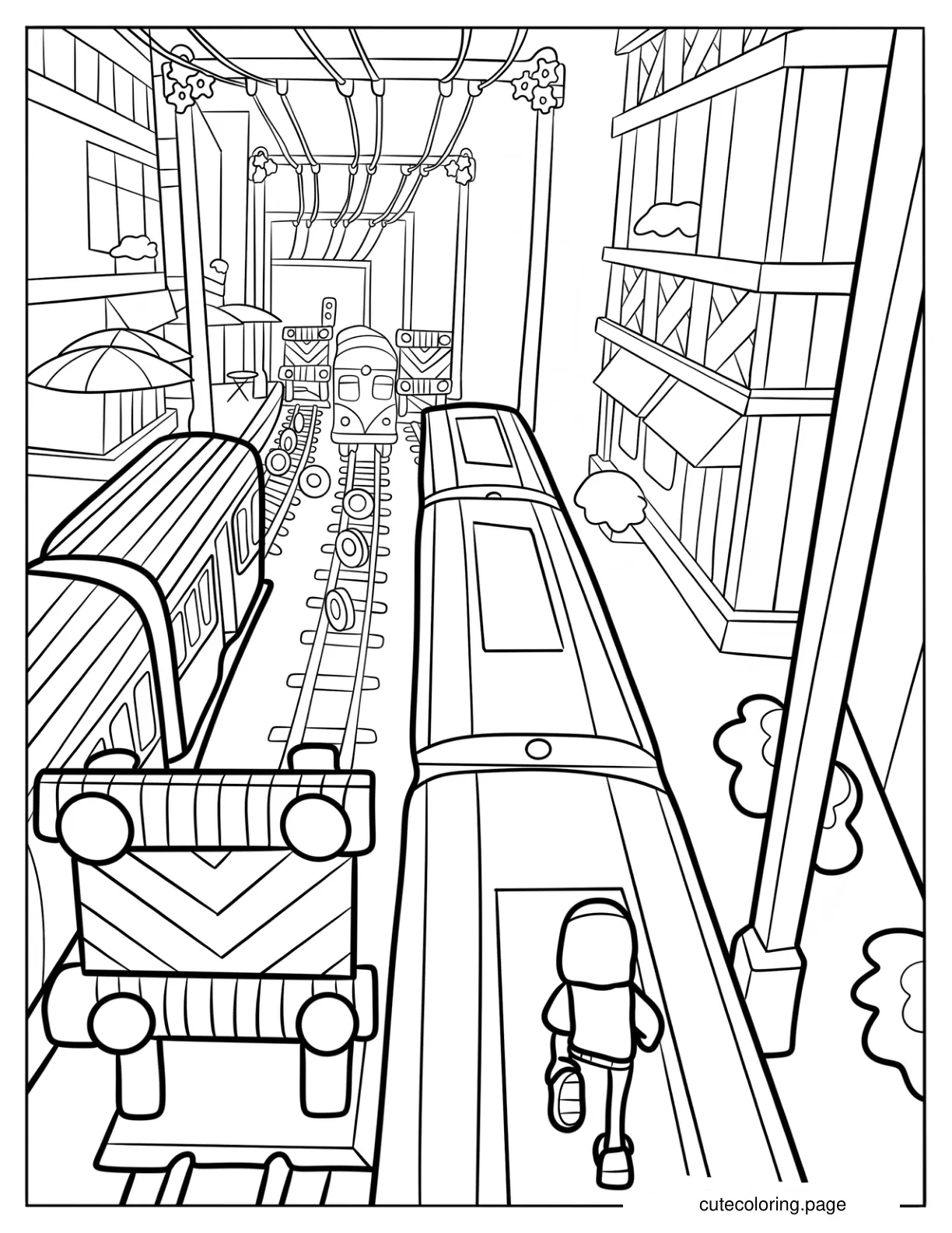 Subway Surfer Running On Top Of A Train coloring page