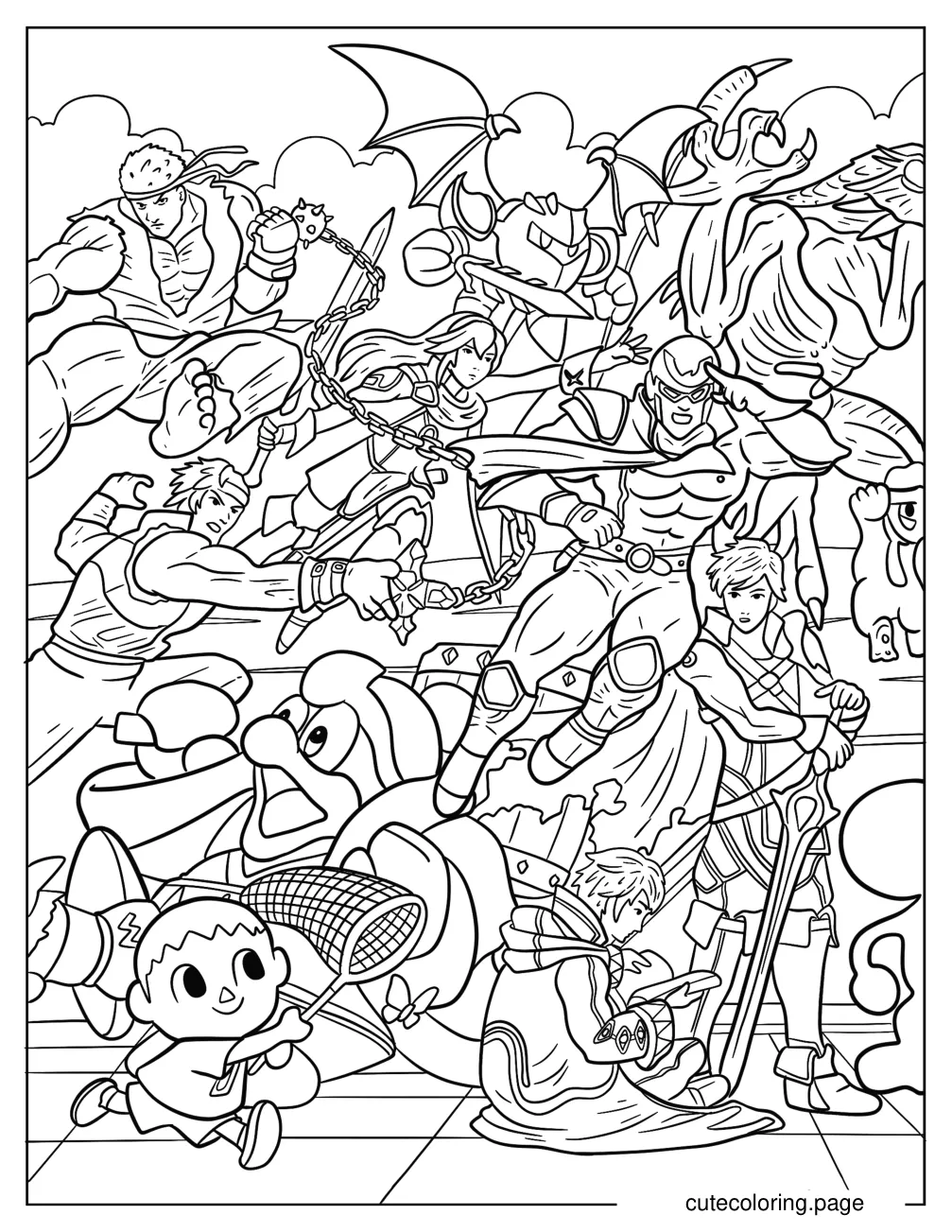 Captain Falcon Lucina Villager Richter King Dedede Coloring Page coloring page