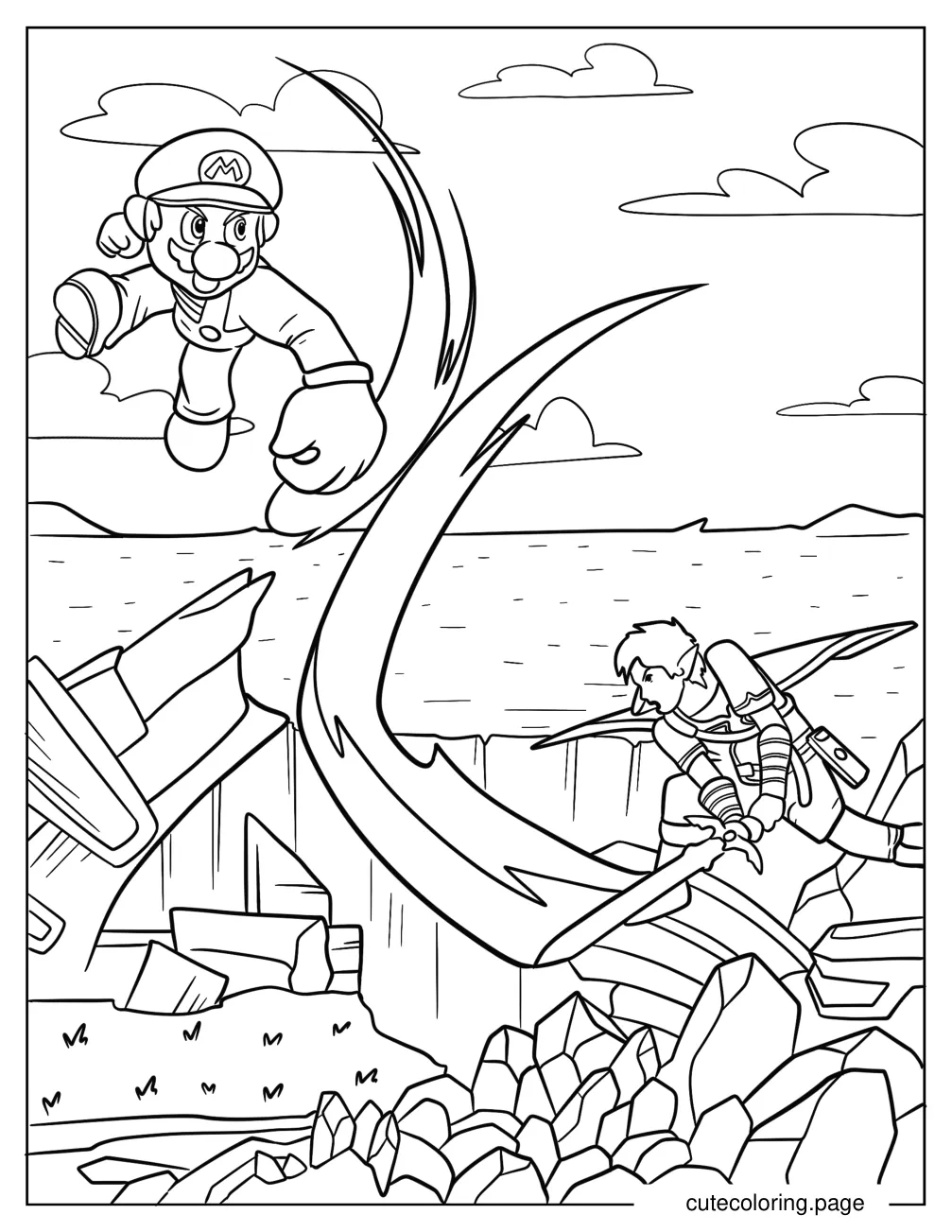 Mario Fighting Zelda coloring page