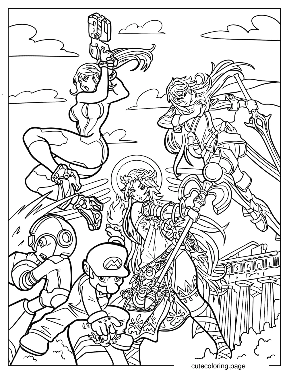 Mario Mega Man Palutena Samus Aran And Lucina coloring page