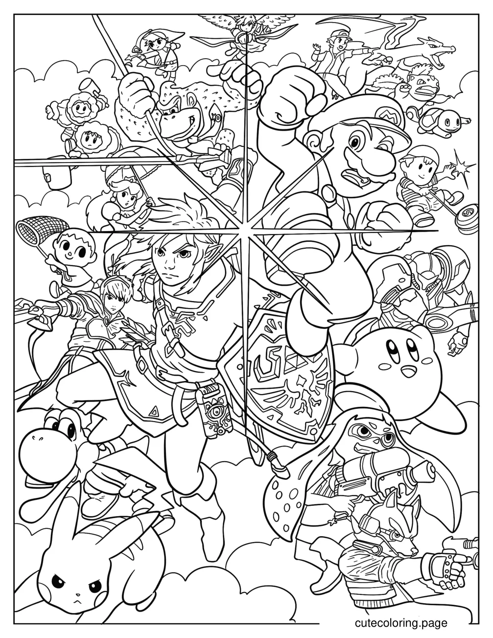 Super Smash Bros All Characters Coloring Sheet coloring page