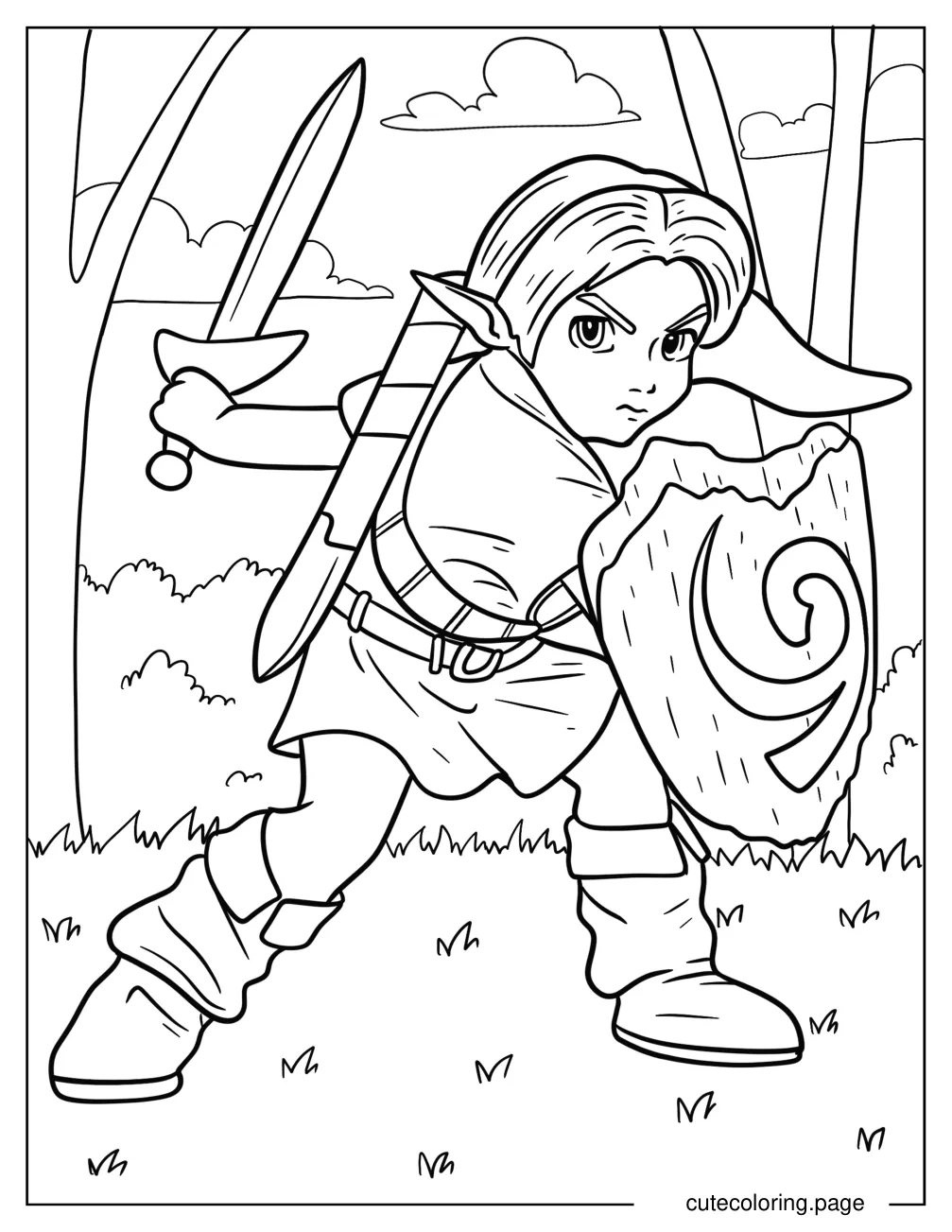 Zelda With Sword And Shield Coloring Sheet For Kids coloring page