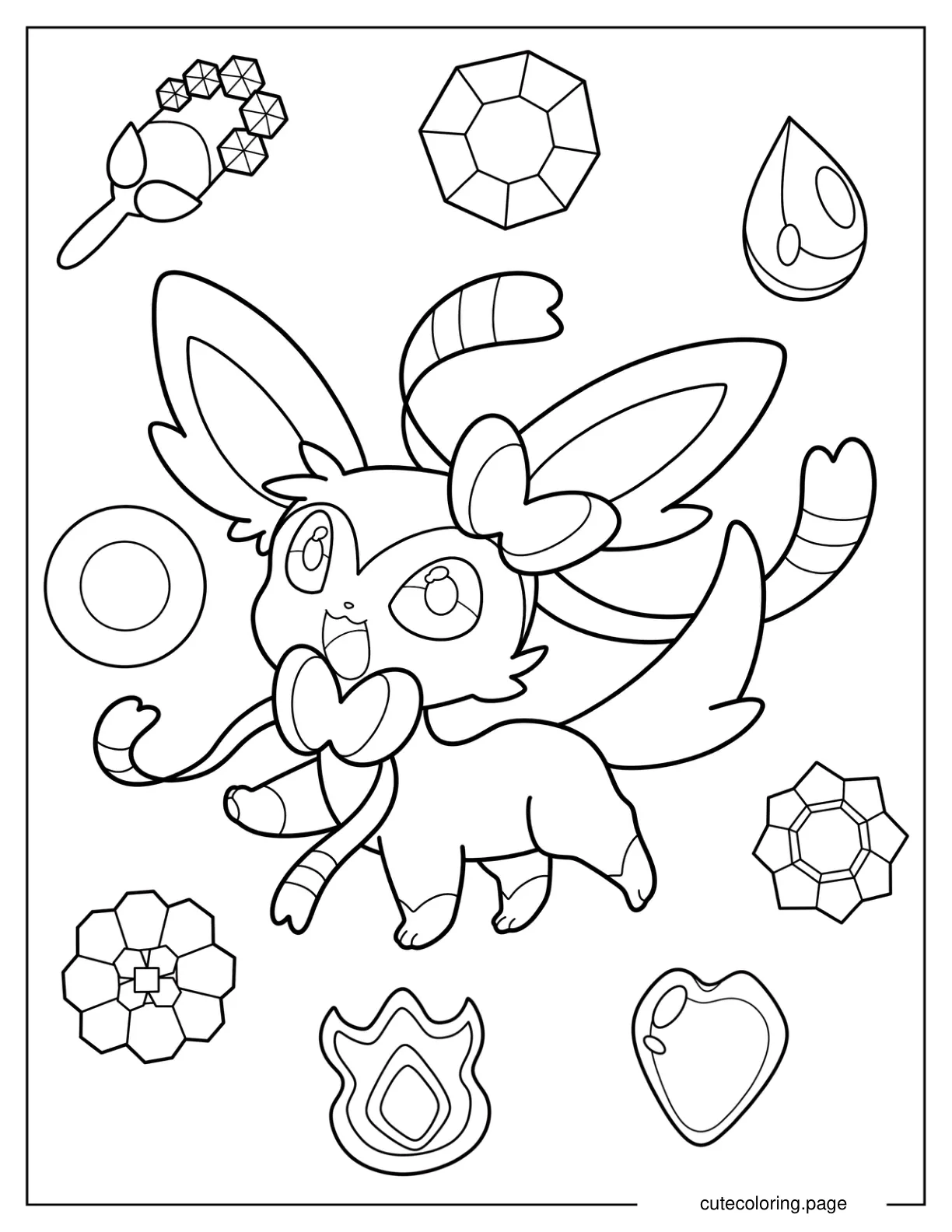 Chibi Sylveon Walking Coloring Page For Preschoolers coloring page