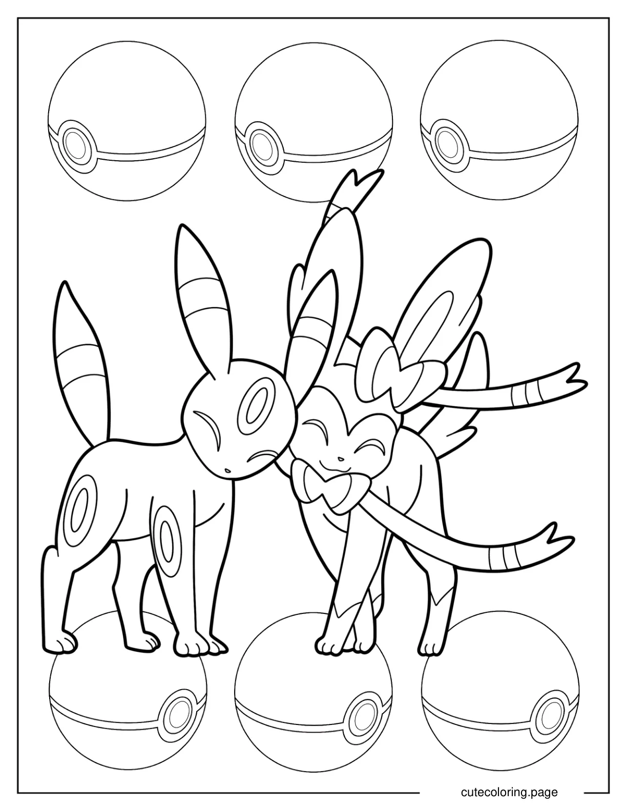 Detailed Sylveon Rubbing Heads With Umbreon Coloring Sheet coloring page