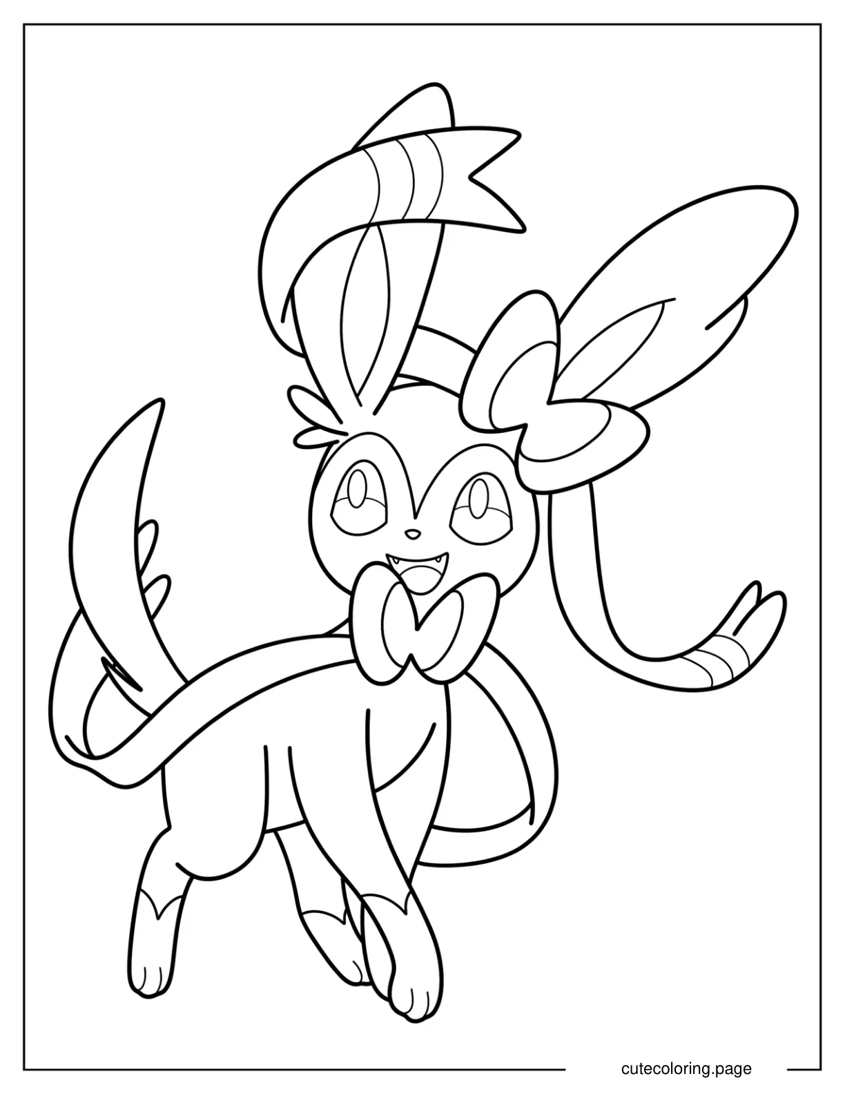 Easy Outline Of Smiling Sylveon Coloring Page For Preschoolers coloring page