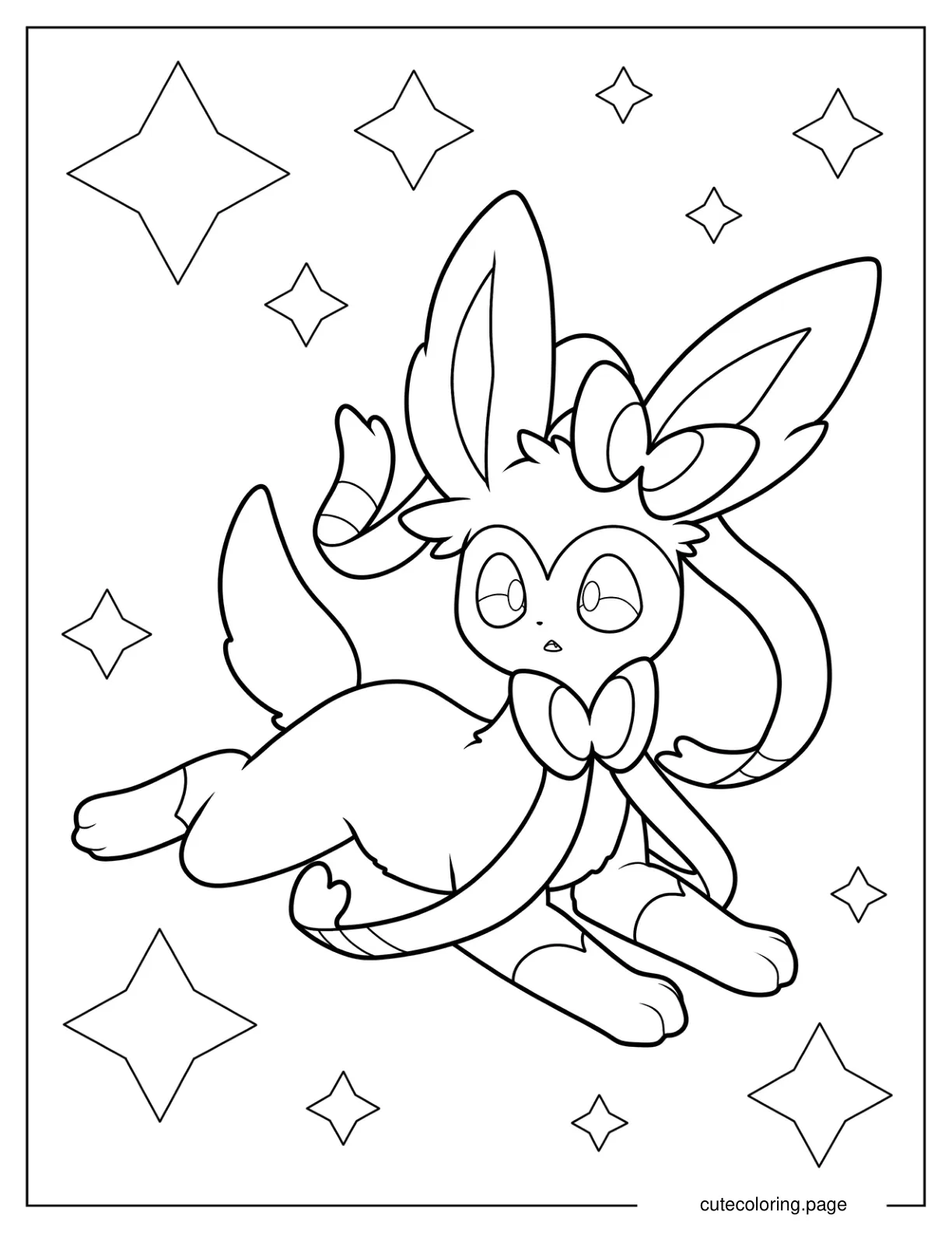 Easy Sylveon Lying On The Ground Coloring Sheet coloring page