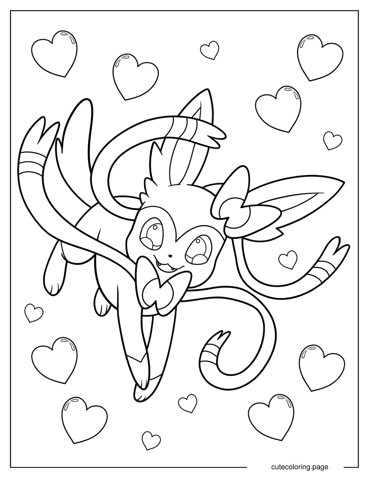 Kawaii Sylveon Leaping Coloring Sheet coloring page