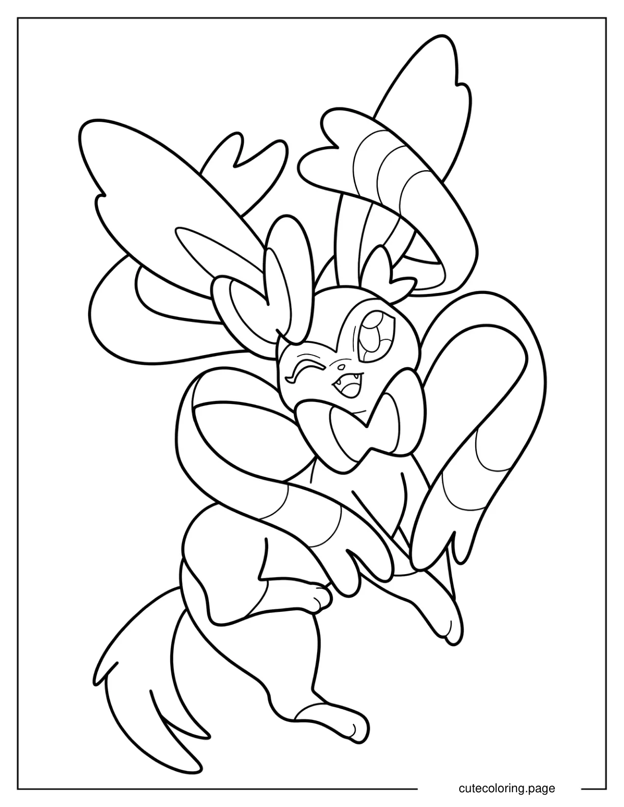 Kawaii Sylveon Winking Coloring Sheet For Preschoolers coloring page