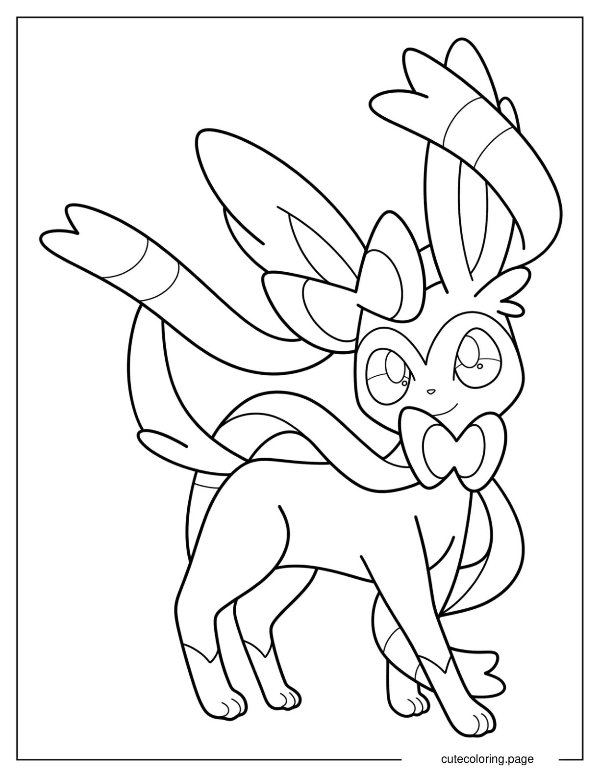 Simple Sylveon Outline With Long Ribbons Coloring Sheet coloring page