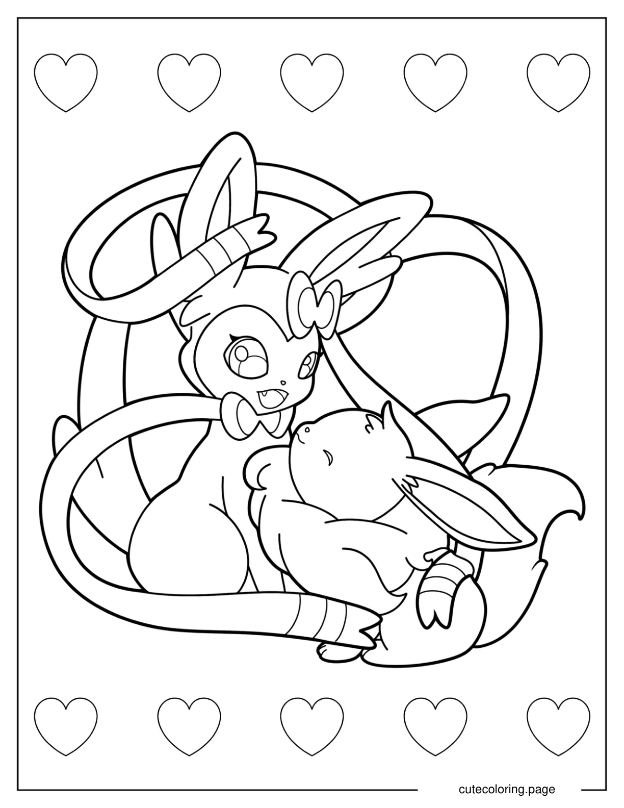 Sylveon And Eevee Playing Coloring Sheet For Kids coloring page