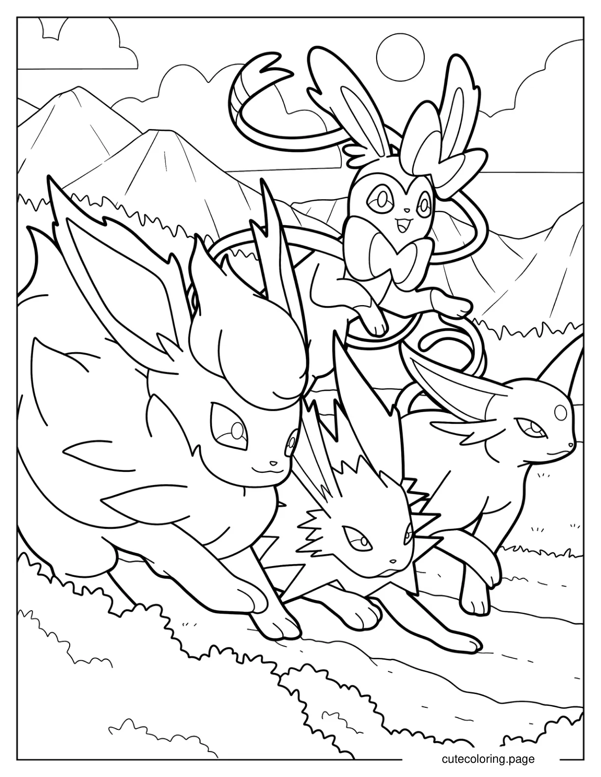 Sylveon Flareon Jolteon And Espion Coloring Page coloring page