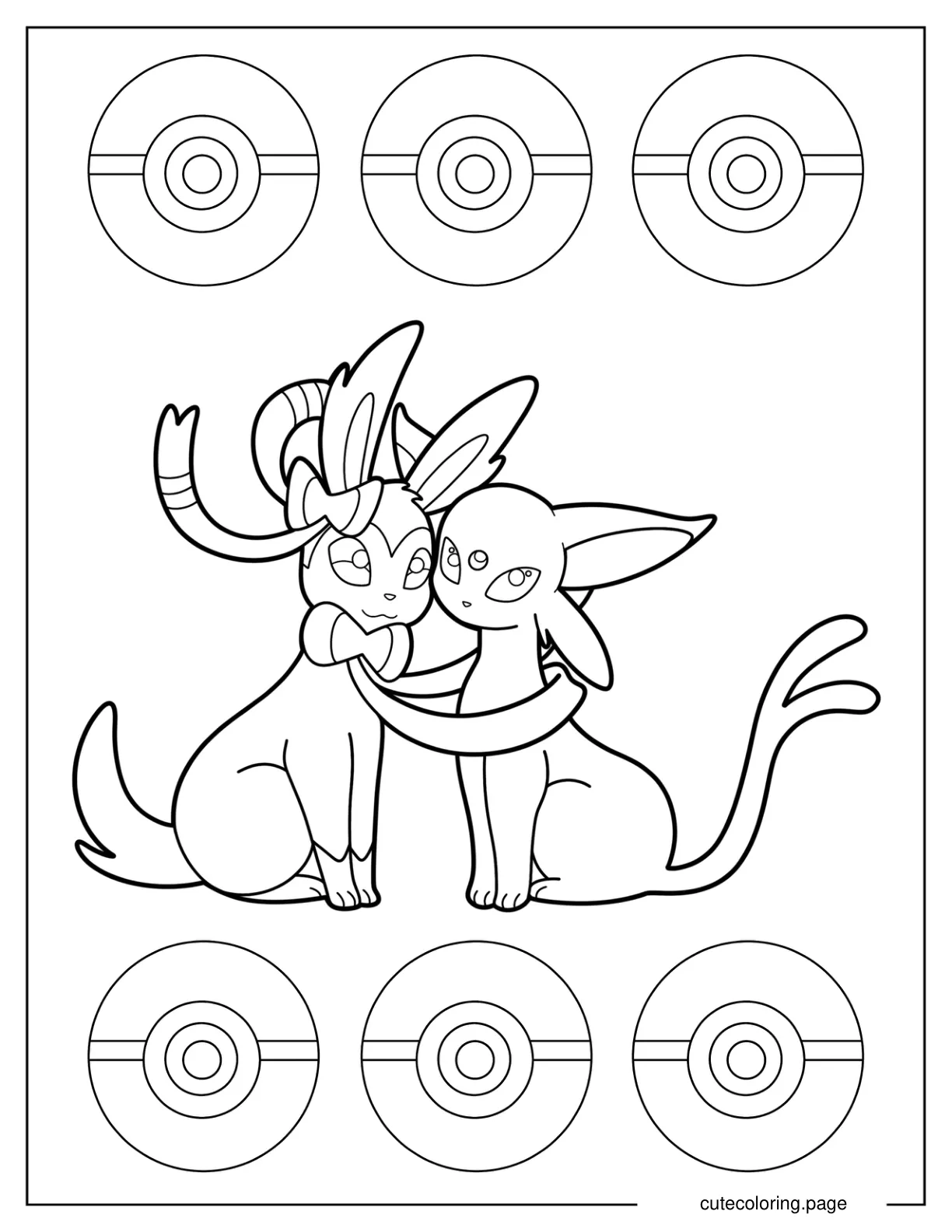 Sylveon Hugging Espeon With Ribbons coloring page