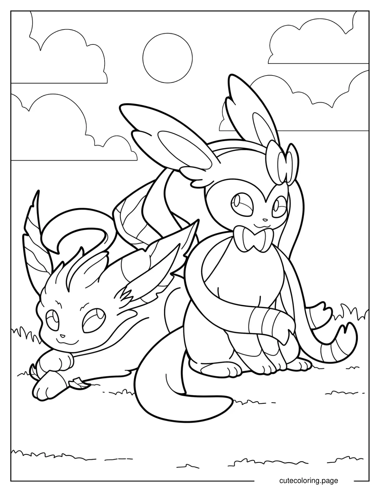 Sylveon Sitting Next To Leafeon coloring page