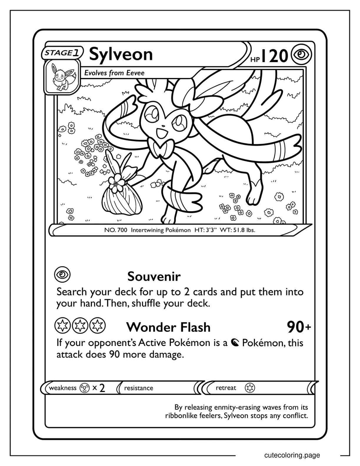 Sylveon Wonder Flash Pokemon Card Coloring Sheet coloring page