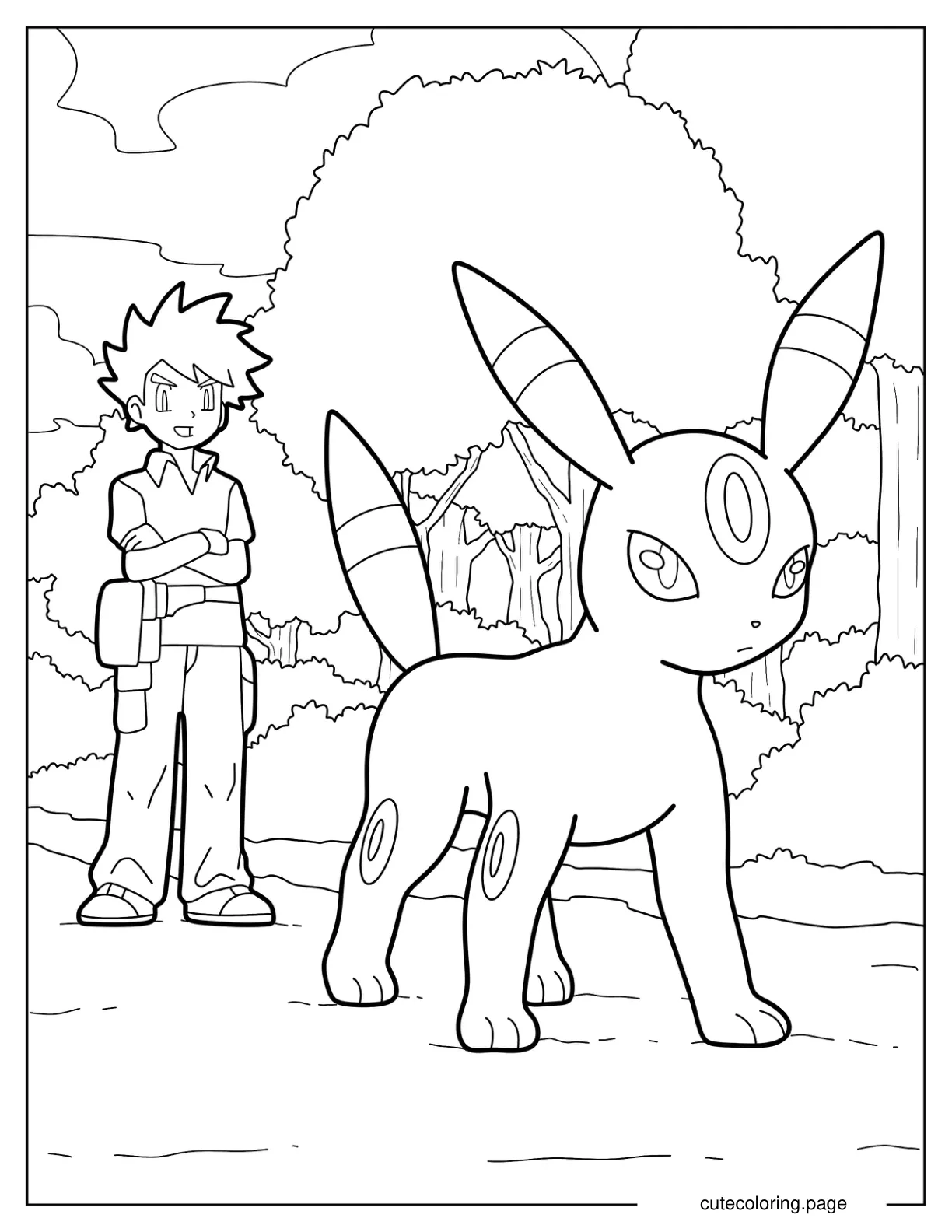 Gary Oak With Umbreon In Duel Coloring Sheet coloring page