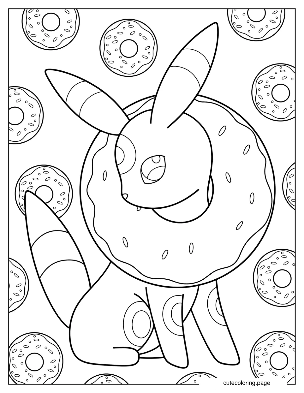 Kawaii Umbreaon With Donut Around Its Neck Coloring Page coloring page