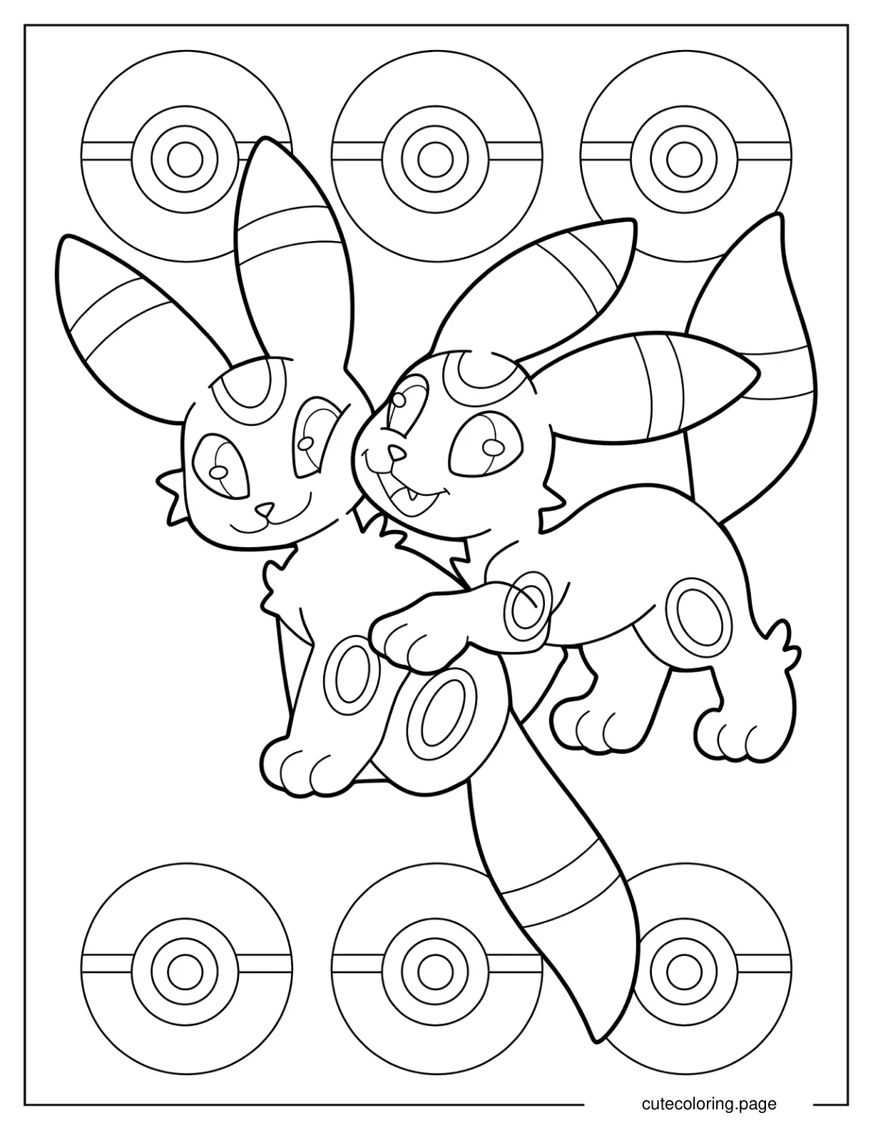 Two Umbreaons Hugging Coloring Sheet For Kids coloring page