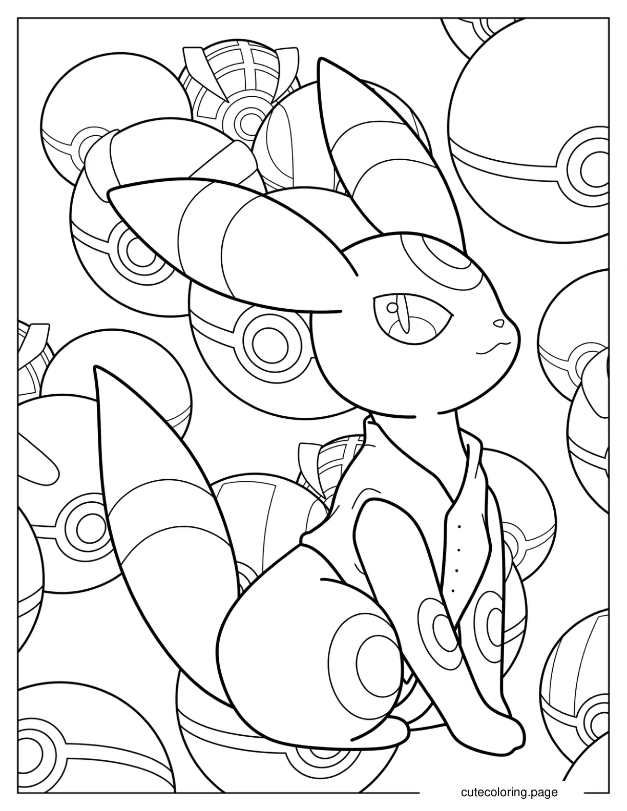 Umbreaon With Pokeballs In Background Coloring Page coloring page