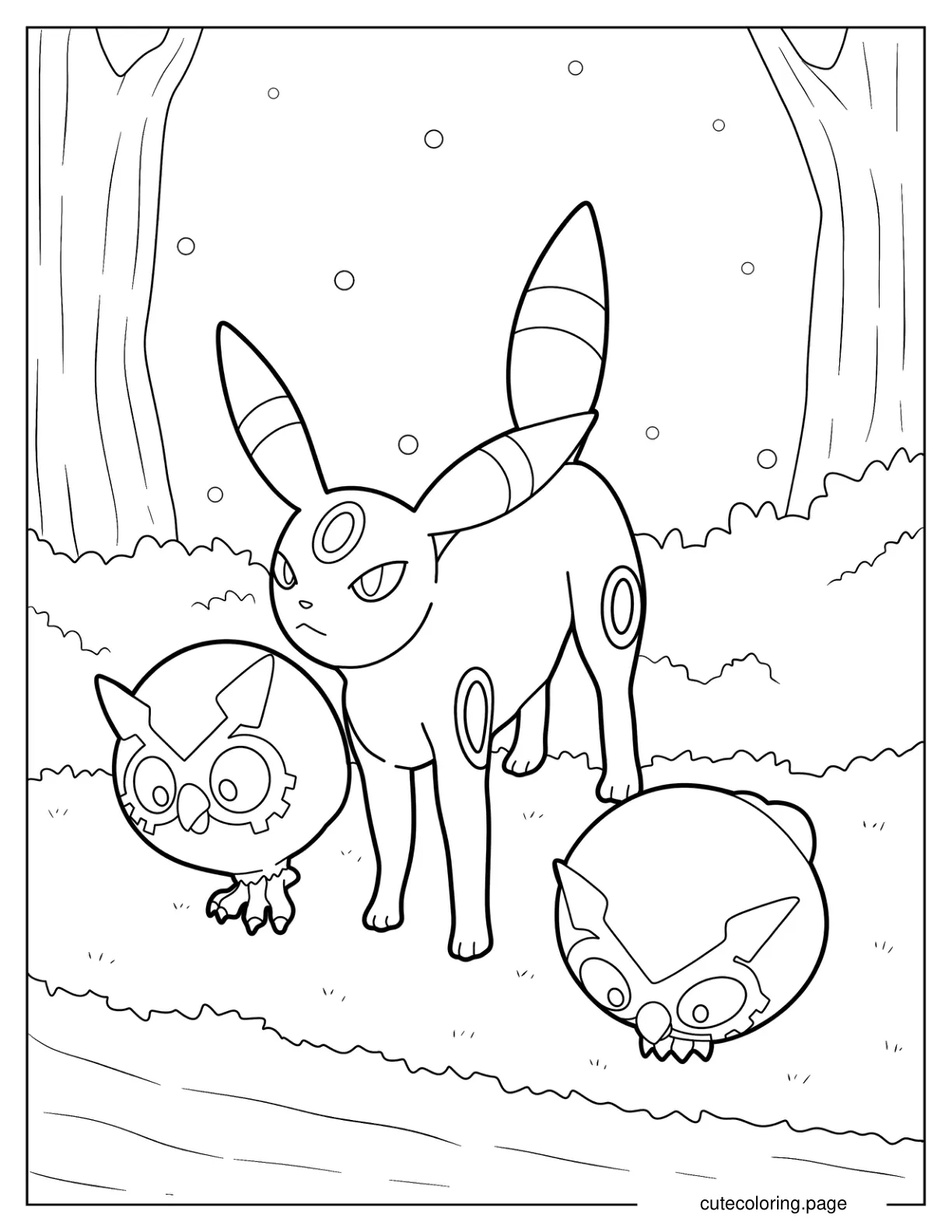 Umbreon By The Lake With Hoothoots coloring page