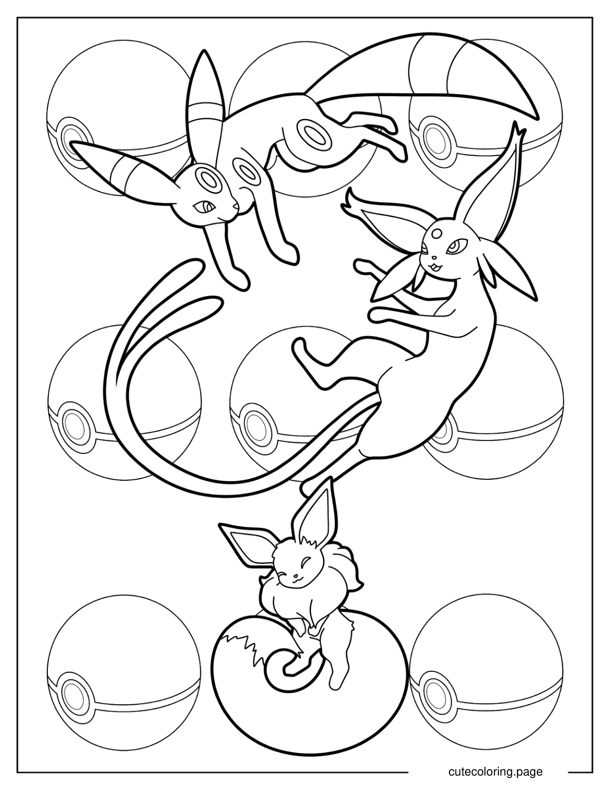 Umbreon Playing With Espeon And Eevee Coloring Sheet coloring page