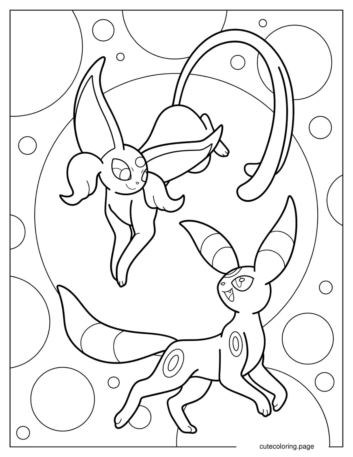 Umbreon Playing With Sylveon Coloring Page coloring page